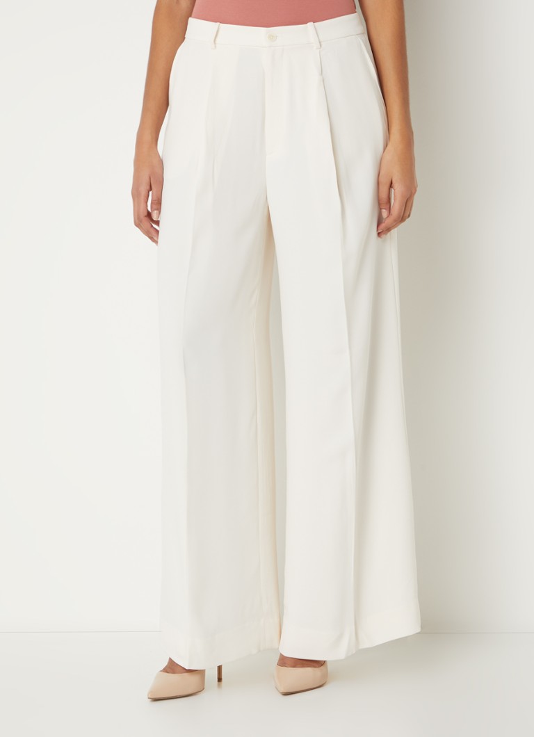 Pantaloni Ralph Lauren cu talie înaltă, lațime pe picioare, buzunare laterale și cute pronunțate.