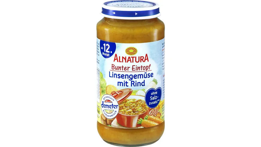 Alnatura Bio Bunter Eintopf: Linsengemüse-Rind, Babygläschen (ab 12. Mon.) 250 g