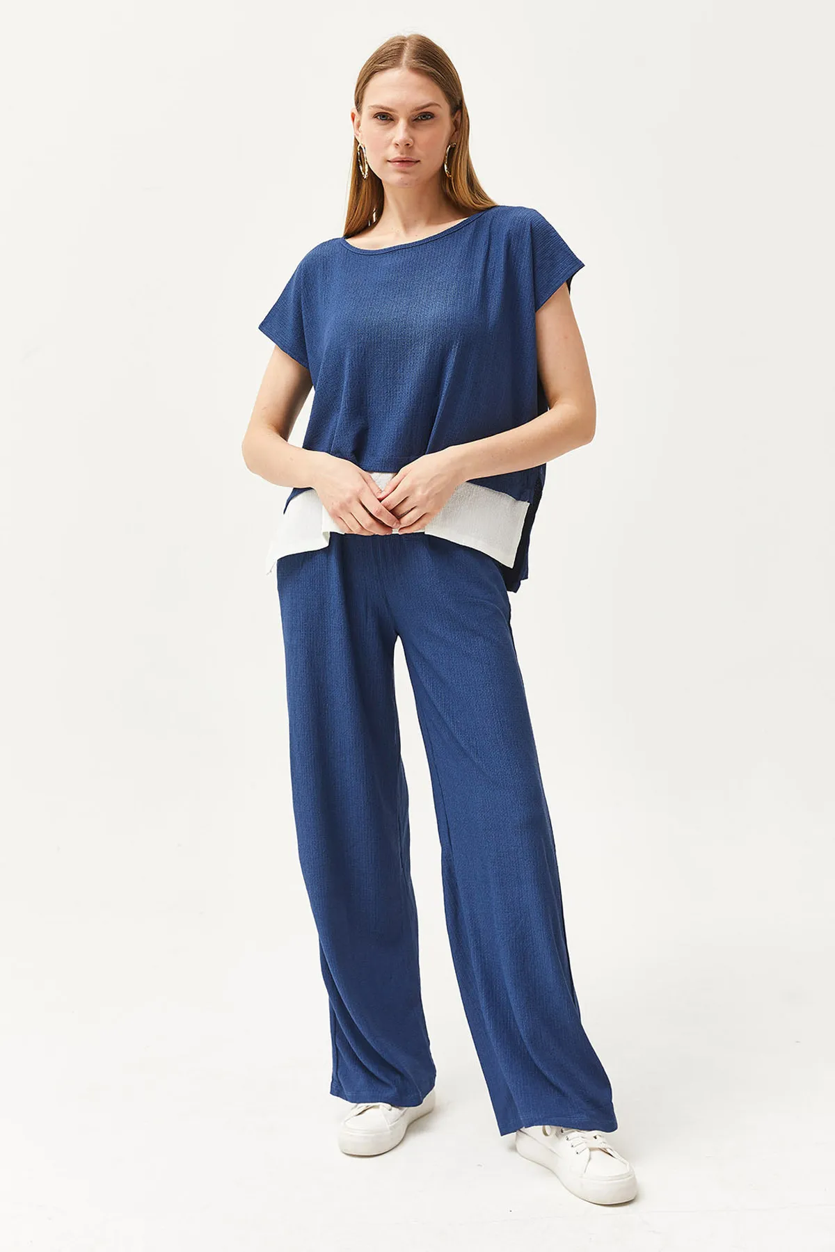 Olalook  Damen Indigo Top Bluse Unterhose Set TKM-19000273