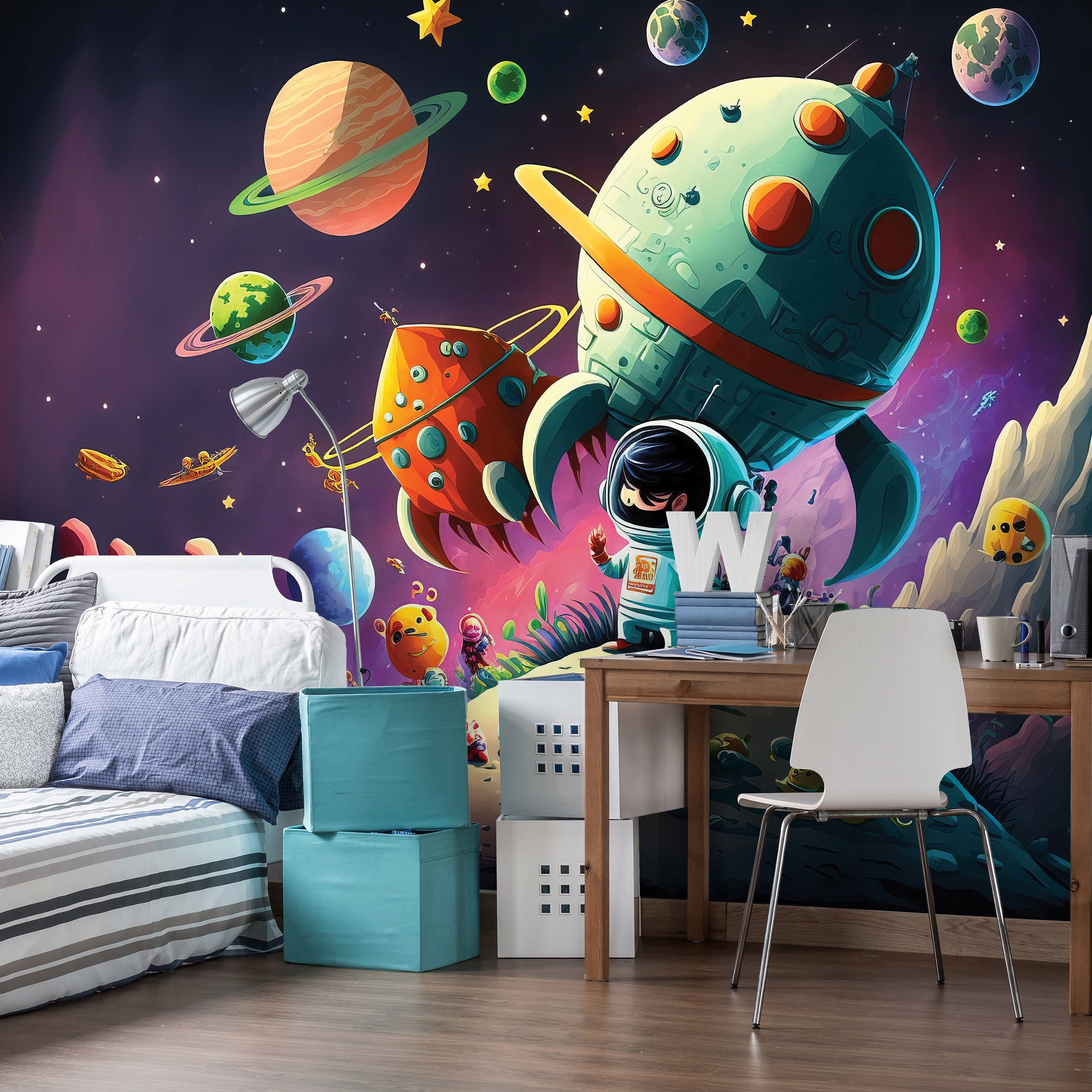 Wallarena Fototapete Kinderzimmer Jungen Mädchen Kosmos Vlies Tapete Vliestapete, Glatt, Galaxy, Kinder, Vliestapete inklusive Kleister