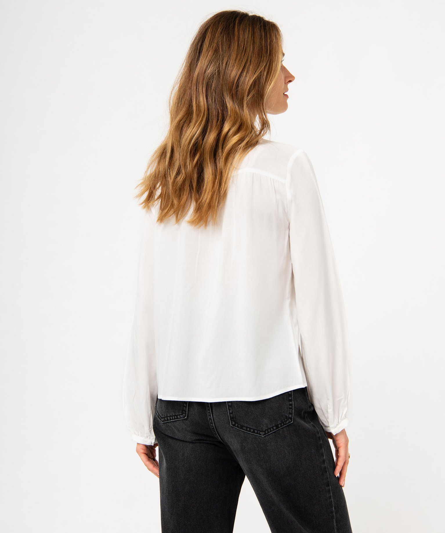 Blouse femme à manches longues avec empiècements dentelle ecru | GEMO