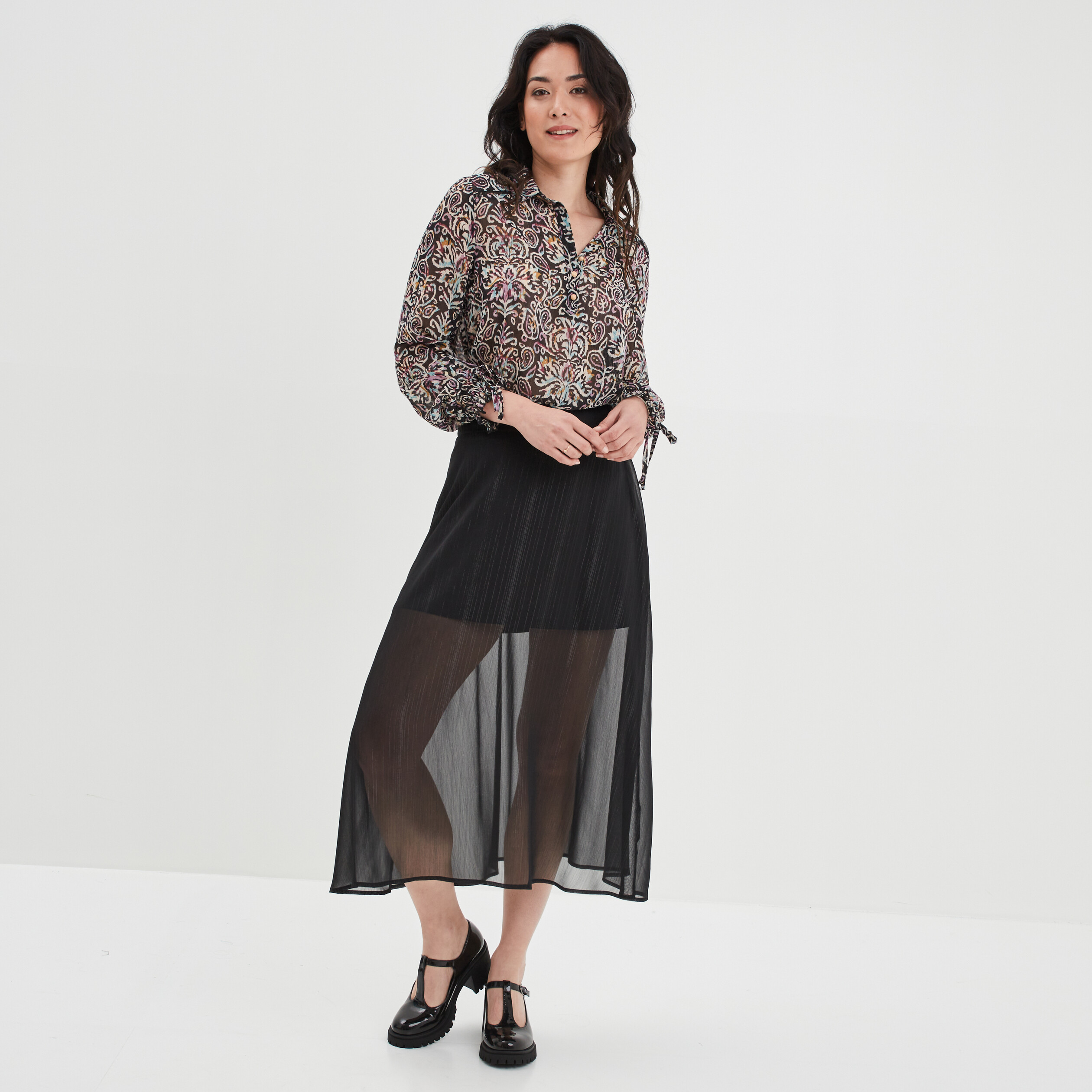 Blouse poignets smockés Liberto noir femme | La Halle