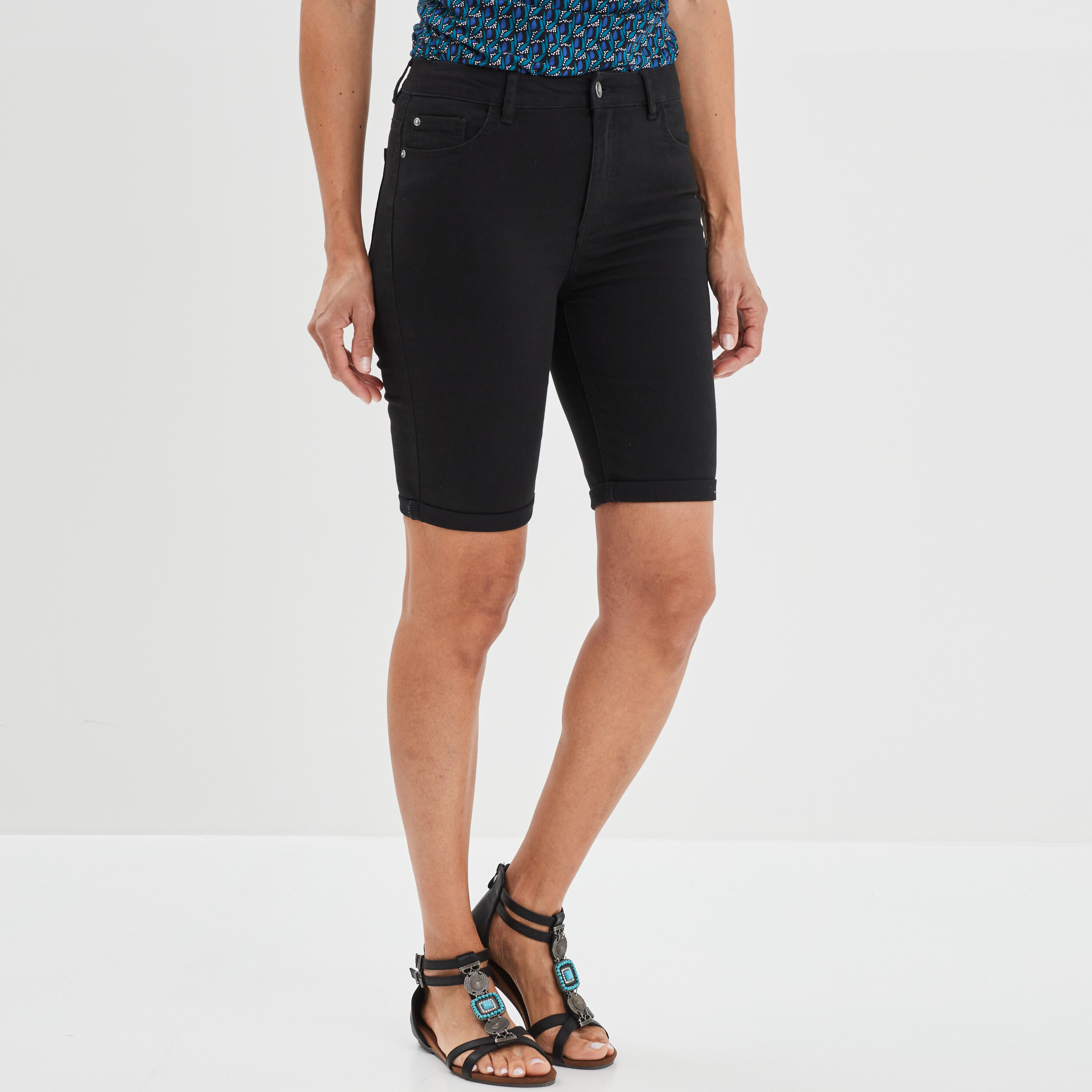 Bermuda slim 5 poches noir femme | La Halle