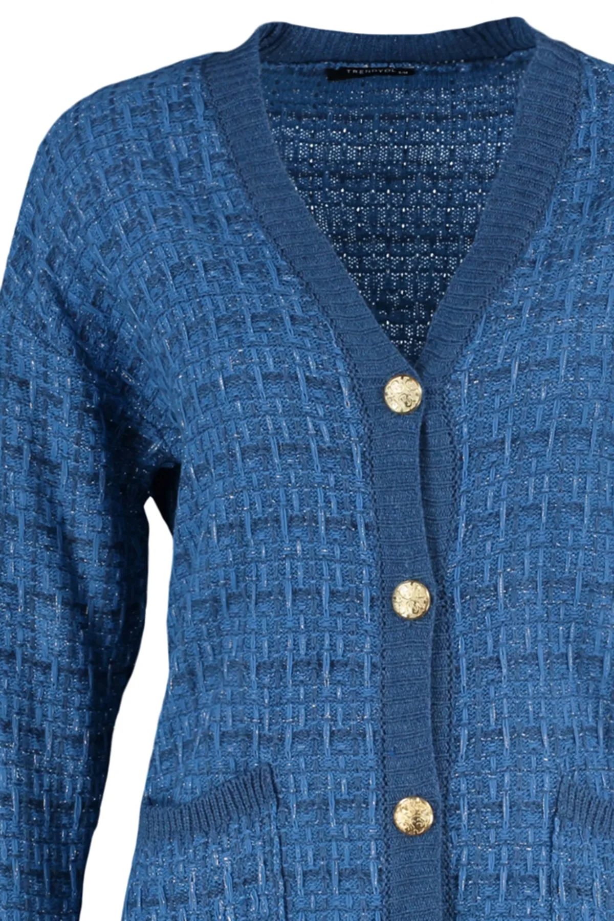 Trendyol Collection  Indigo Wide Fit Glitzer-Strickjacke im Tweed-Look TWOAW21HI0250