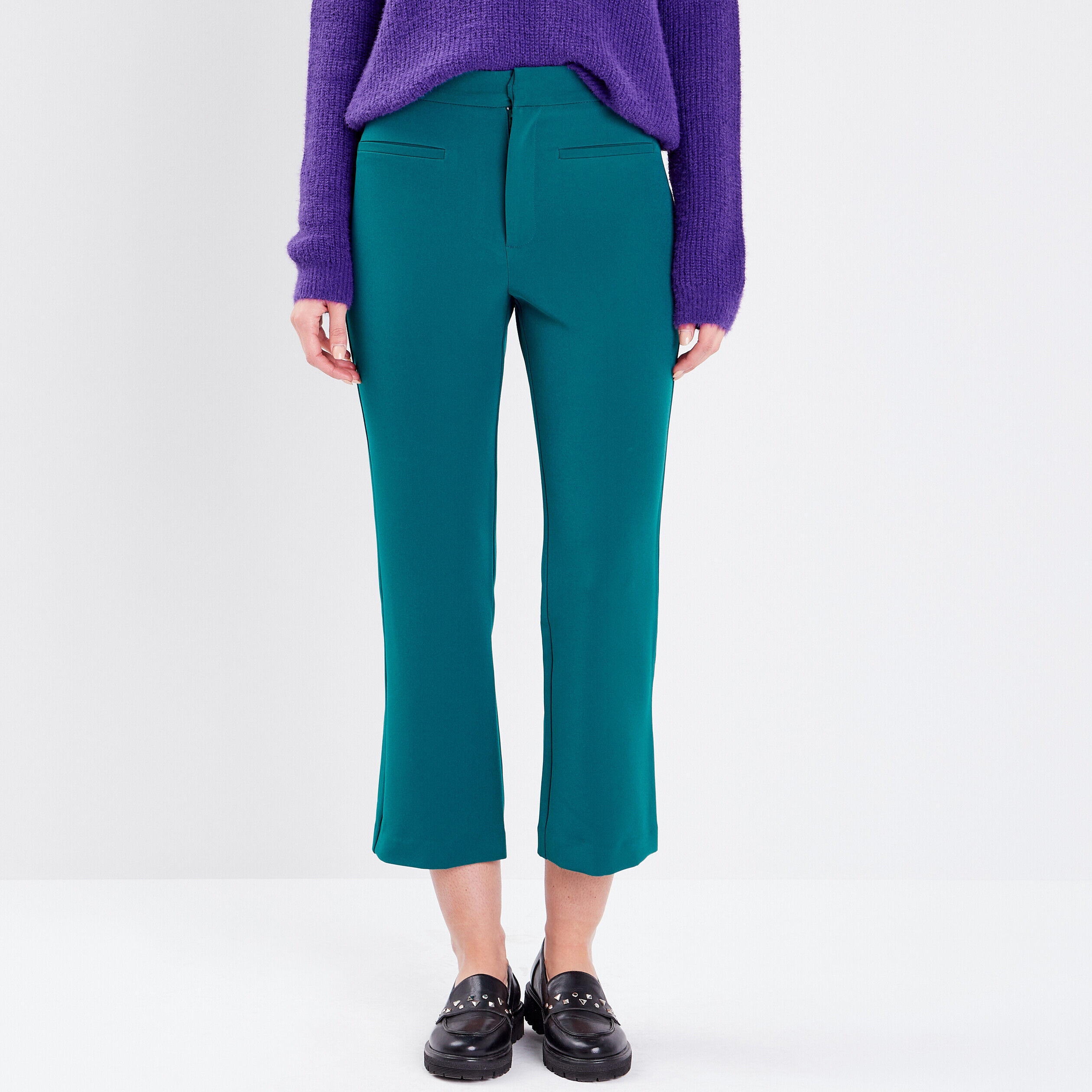 Pantalon flare 7/8ème vert émeraude femme | Cache Cache