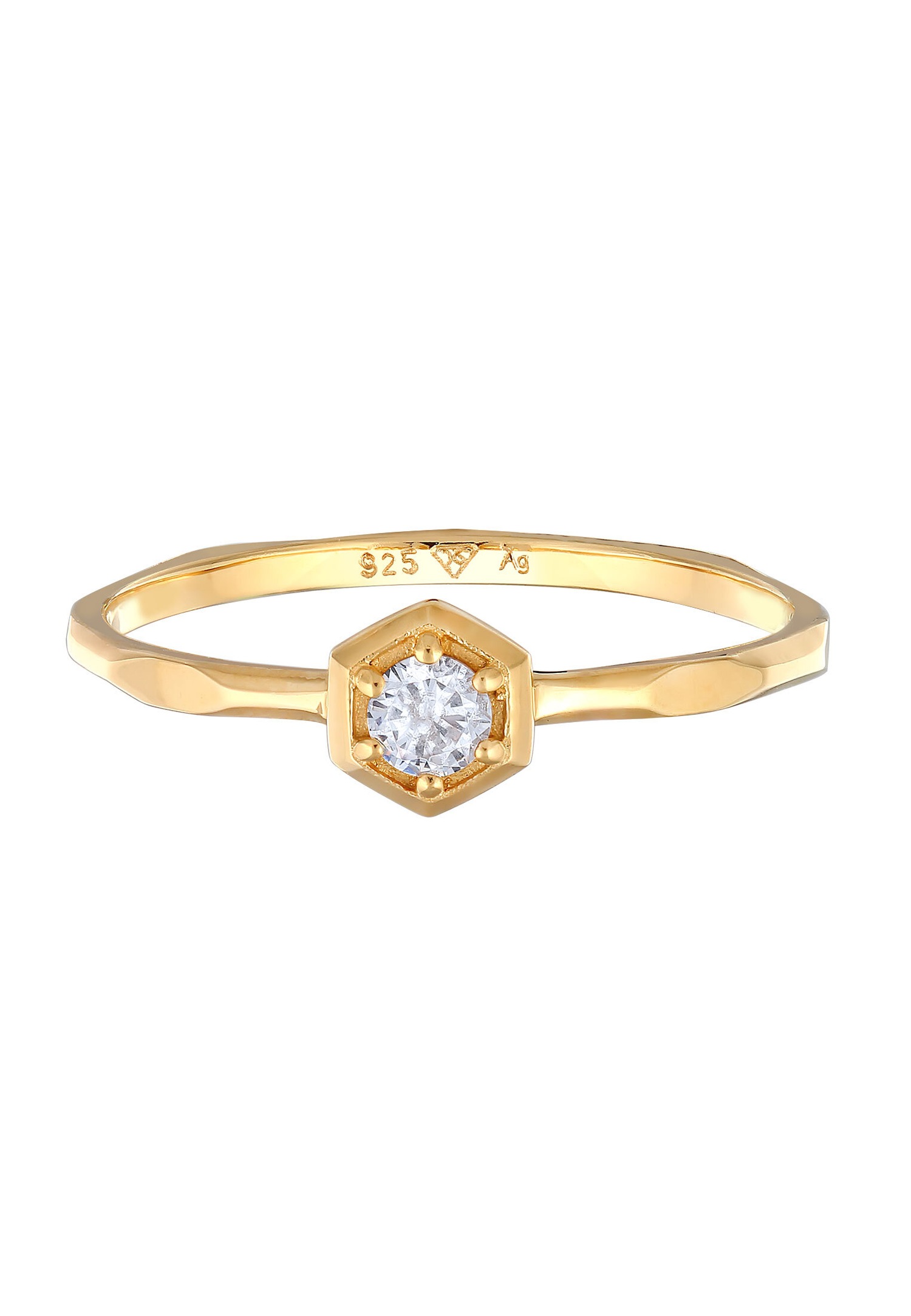 Anillo solitario geométrico octogonal Elli para mujer con cristal de circonita cúbica en plata de ley 925.