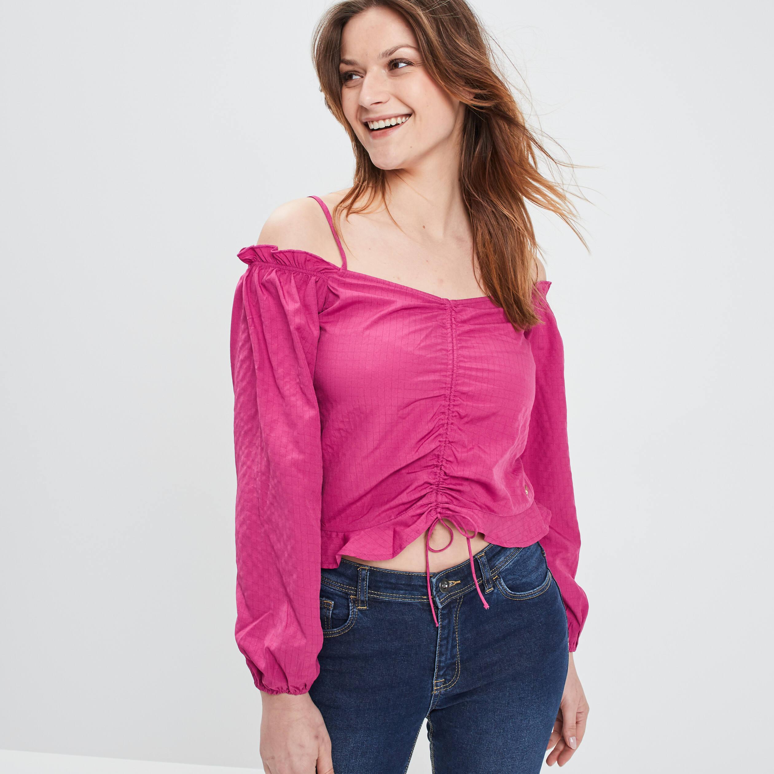 Blouse à fronces manches longues violet femme | La Halle