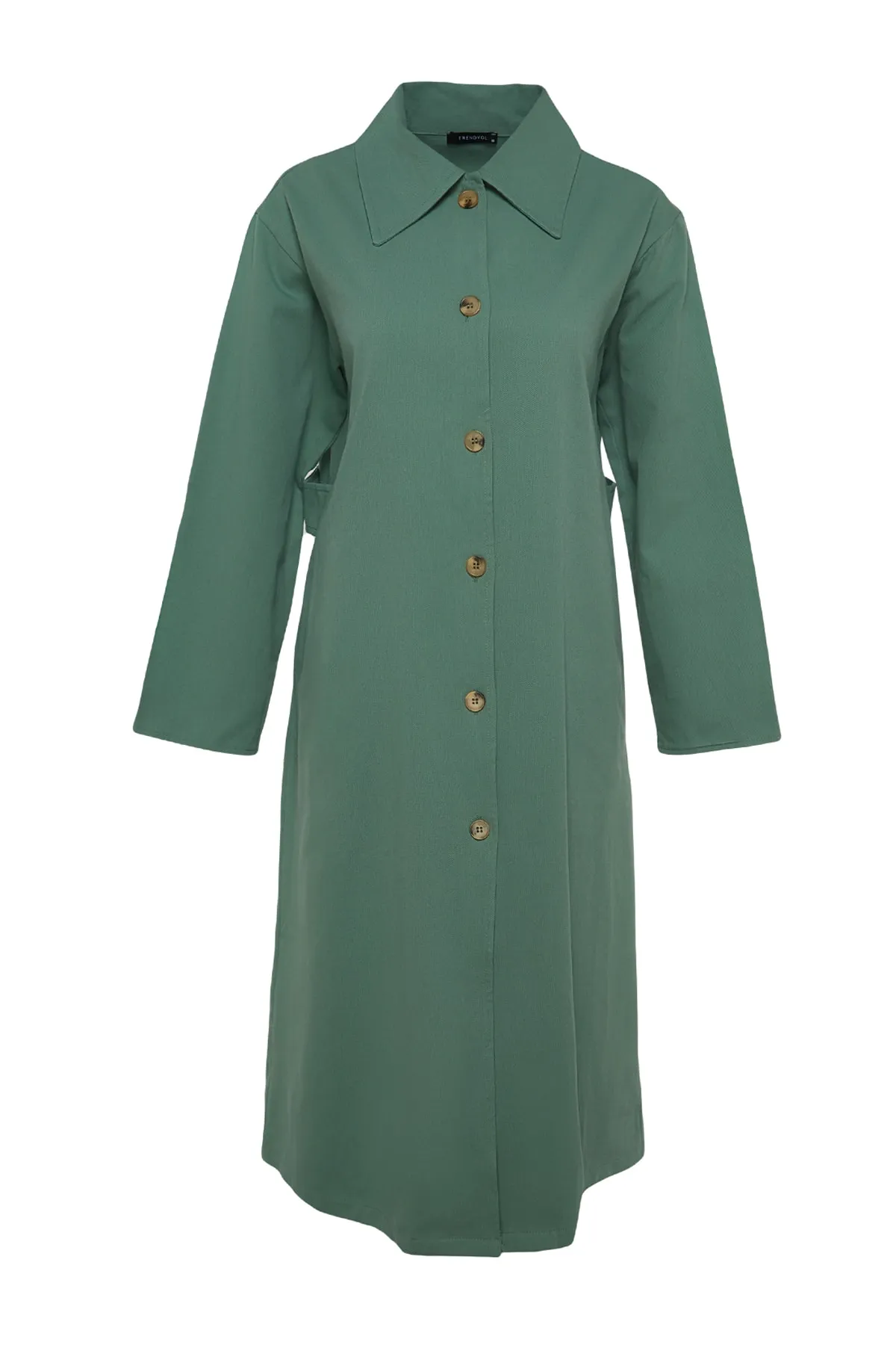 Trendyol Modest  Hellgrüner Gabardine-Trenchcoat mit Ärmeldetail TCTSS23CL00000