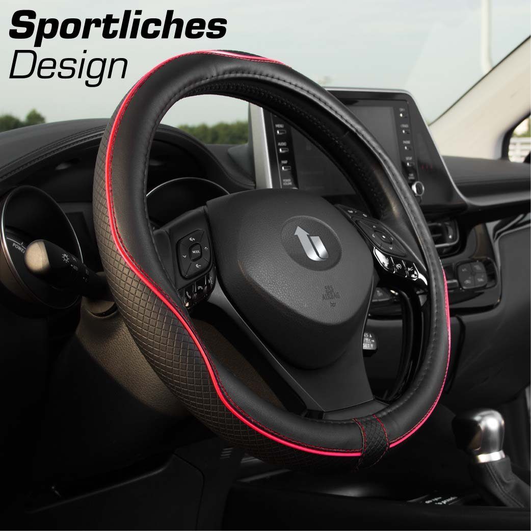 Upgrade4cars Lenkradbezug SportsLine, Ø 37,00 - 39,00 cm, Stilvolles Linien-Design mit Perforierten Details für mehr Grip