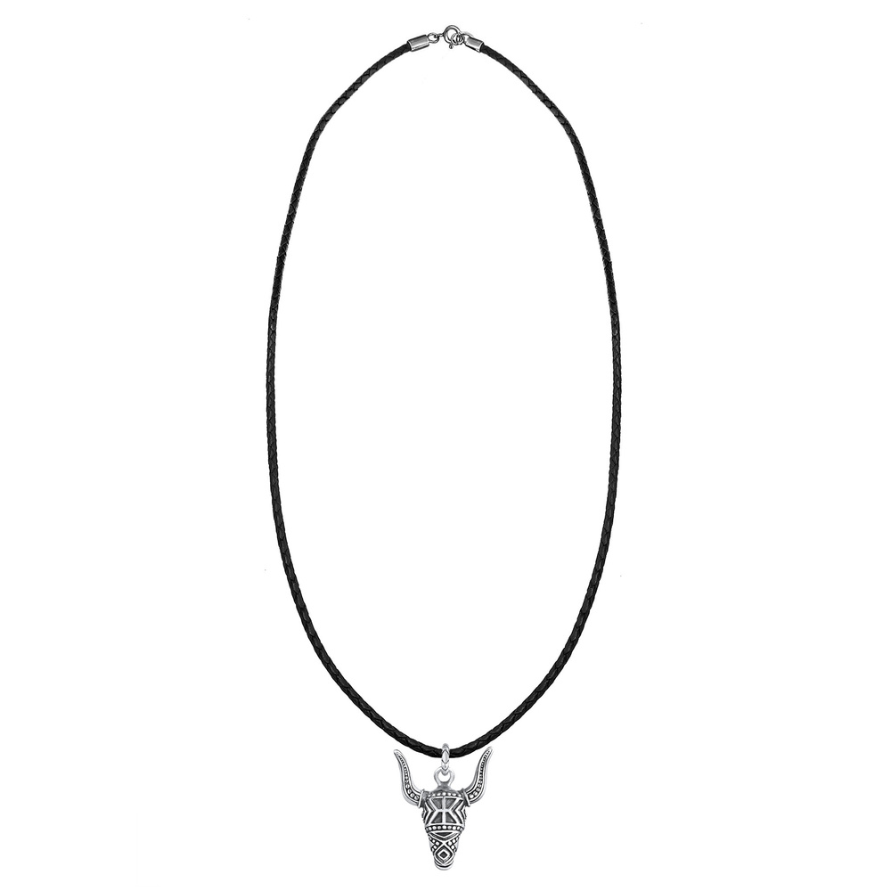 KUZZOI KUZZOI Collier Herren Lederkette Stierkopf Oxidiert 925 Silber collier