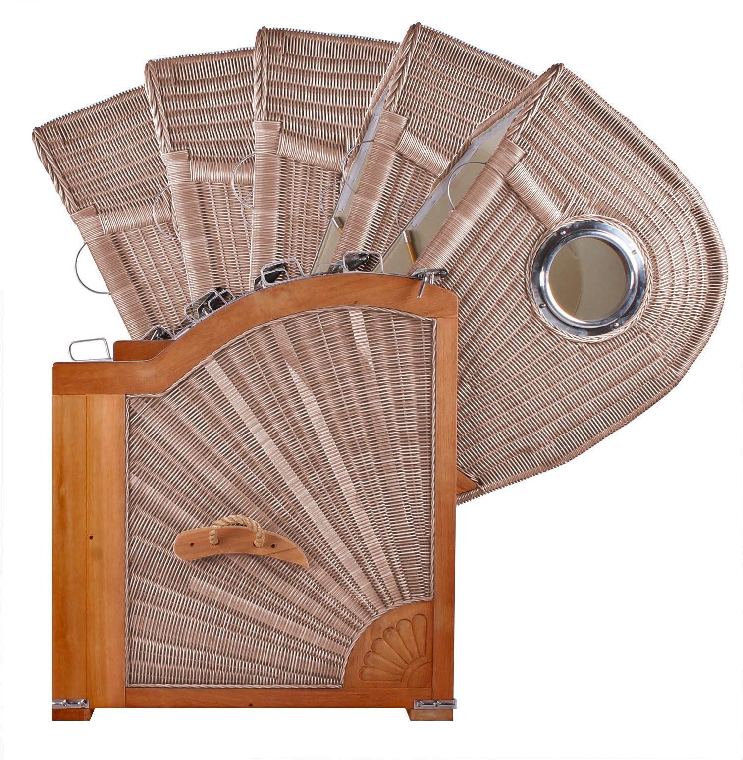 bene living Strandkorb Königssee 2,5-Sitzer Teak - PE shell - Modell 540, BxTxH: 142x95x170 cm, Volllieger ca. 175 Grad, Ostsee-Strandkorb, inkl. Liftersystem und Bullaugen