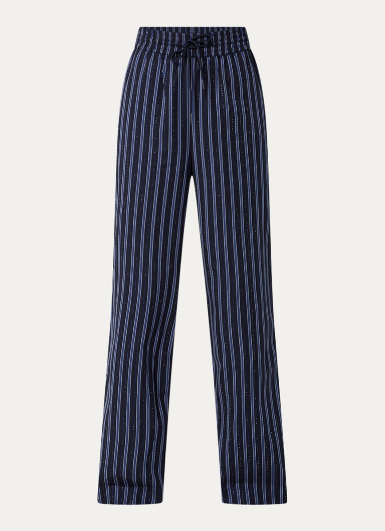 Sandro High waist straight fit trousers with stripe print and rhinestones