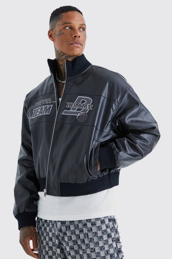 Kastige PU-Jacke mit Trichterkragen