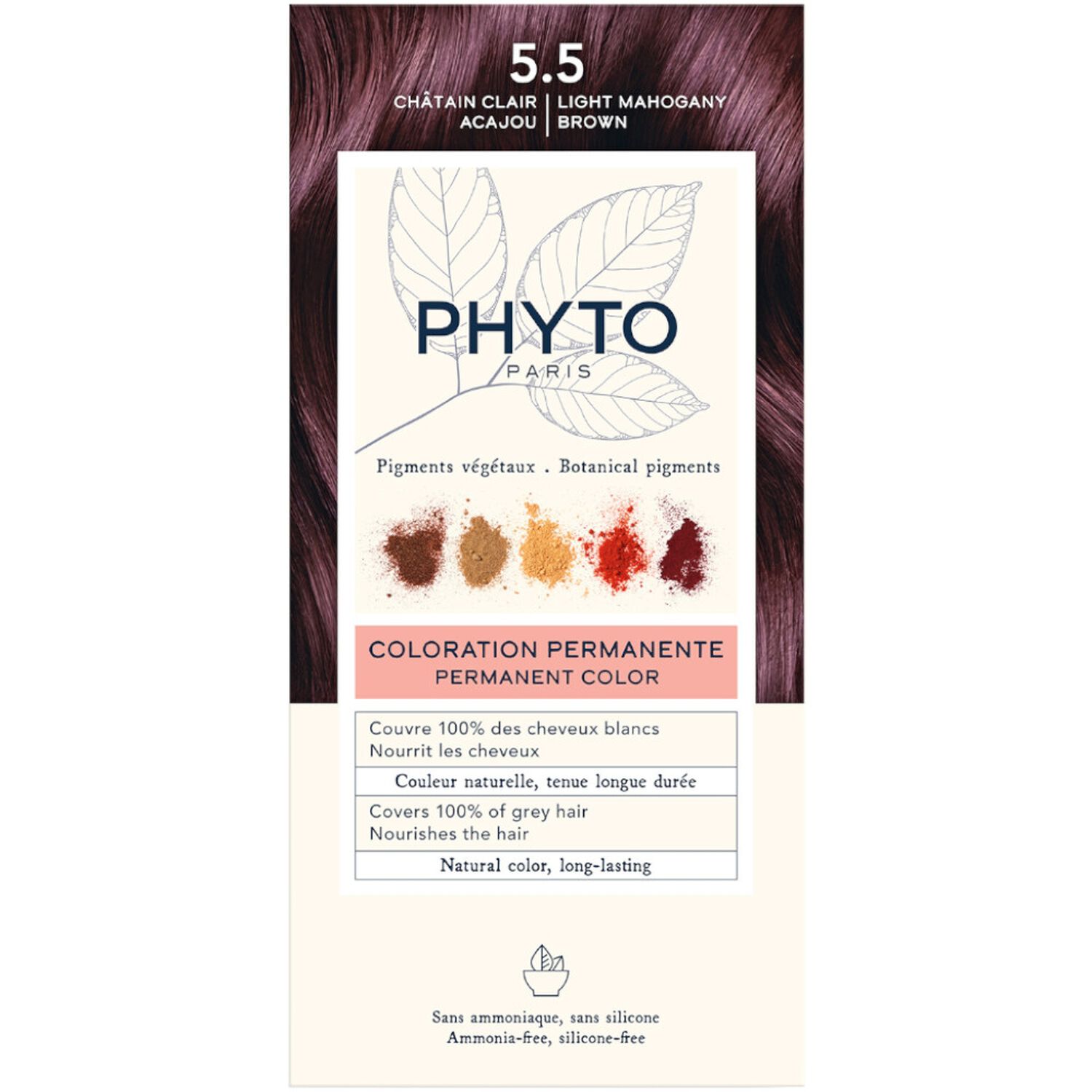 Phyto Coloration Permanente 5.5 Châtain Clair Acajou