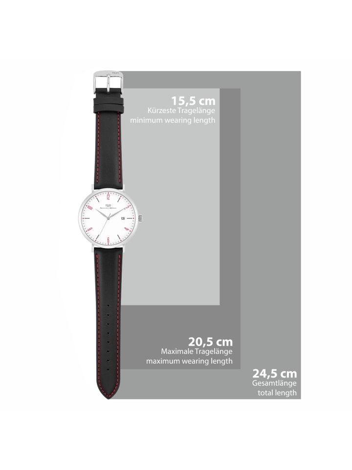 Rhodenwald & Söhne Herren Quarzuhr silber Echtleder schwarz in schwarz günstig kaufen 20,5 cm