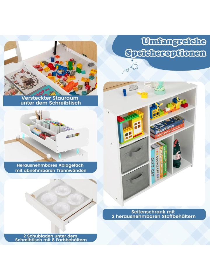 COSTWAY Kindertisch Set 3 in 1 mit Staffelei & Stauraum in Beige günstig kaufen onesize