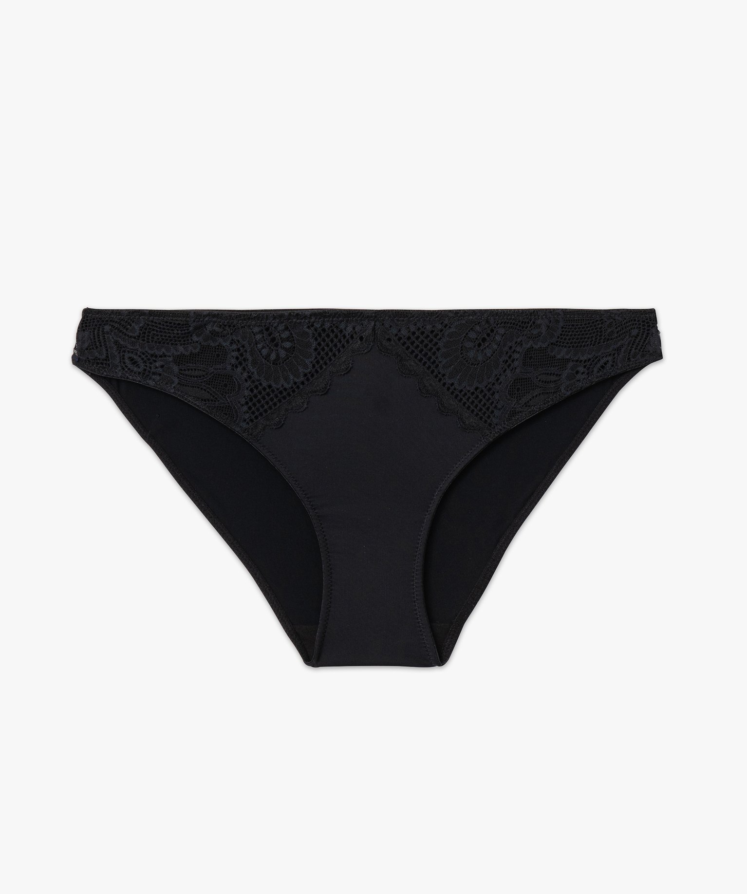 Culotte en microfibre et dentelle femme noir | GEMO