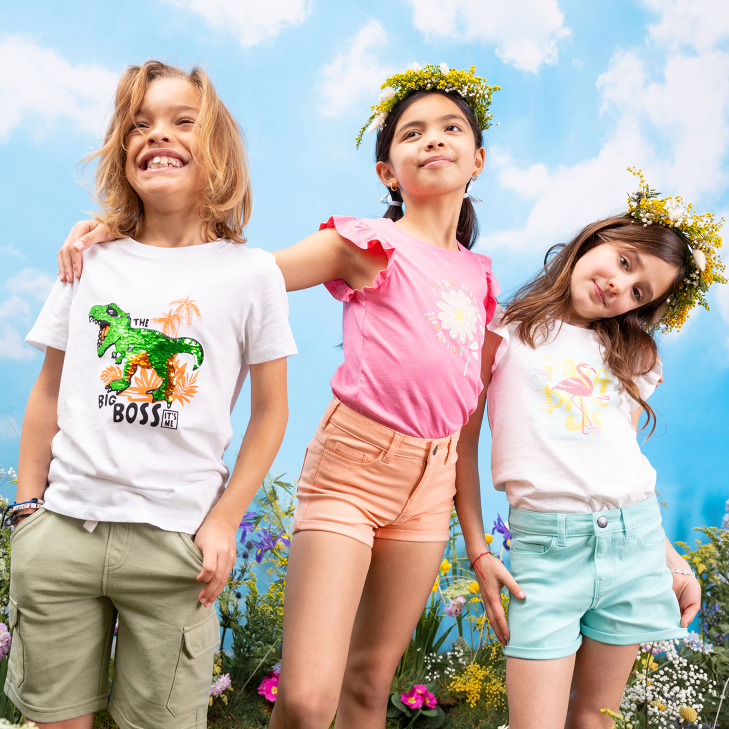 T-shirt manches courtes sequins blanc garçon | La Halle