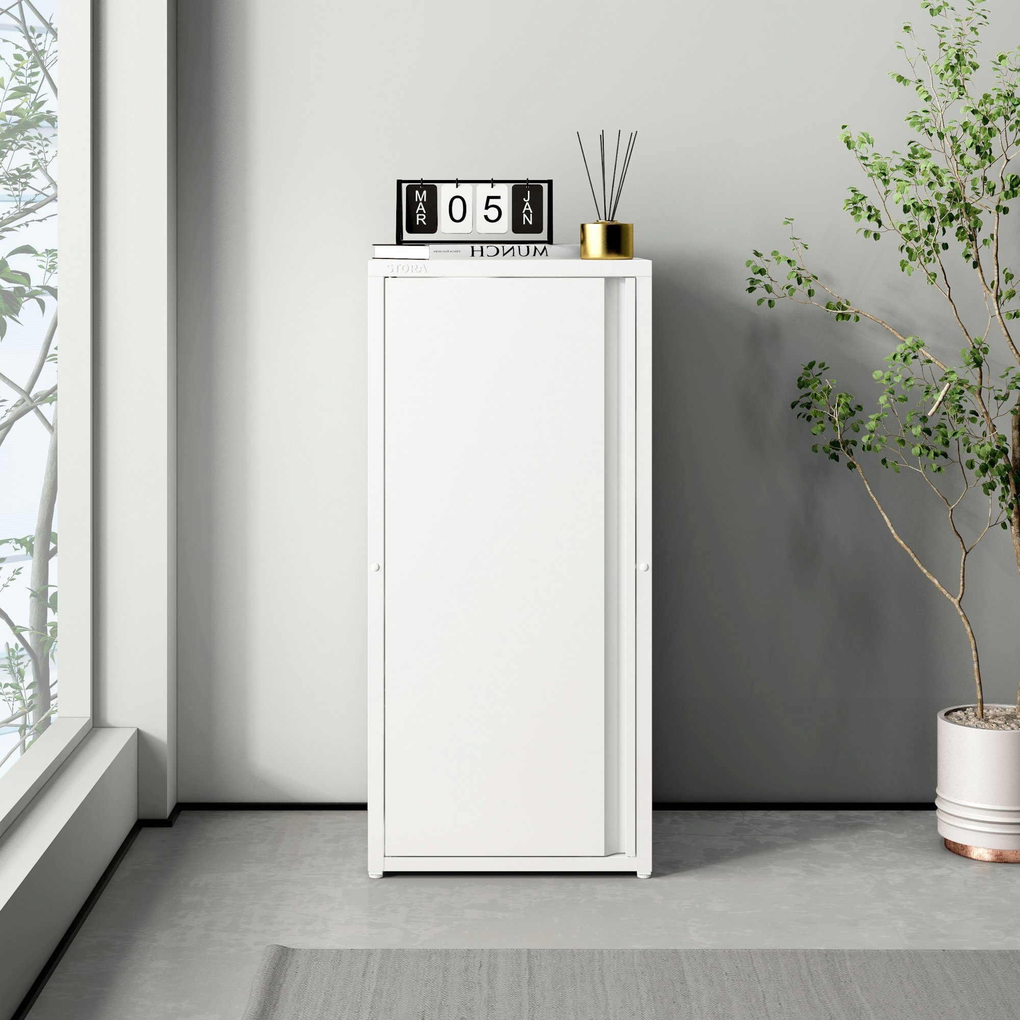 en.casa Mehrzweckschrank Burlöv mit 1 Tür und 2 Ablagen 88x40x35 cm Weiß