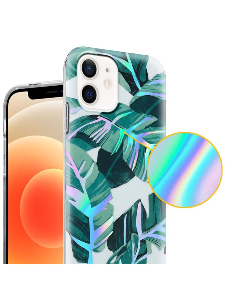 cadorabo Hülle für Apple iPhone 12 / 12 PRO Blumen Muster in BANANENBLÄTTER günstig kaufen onesize