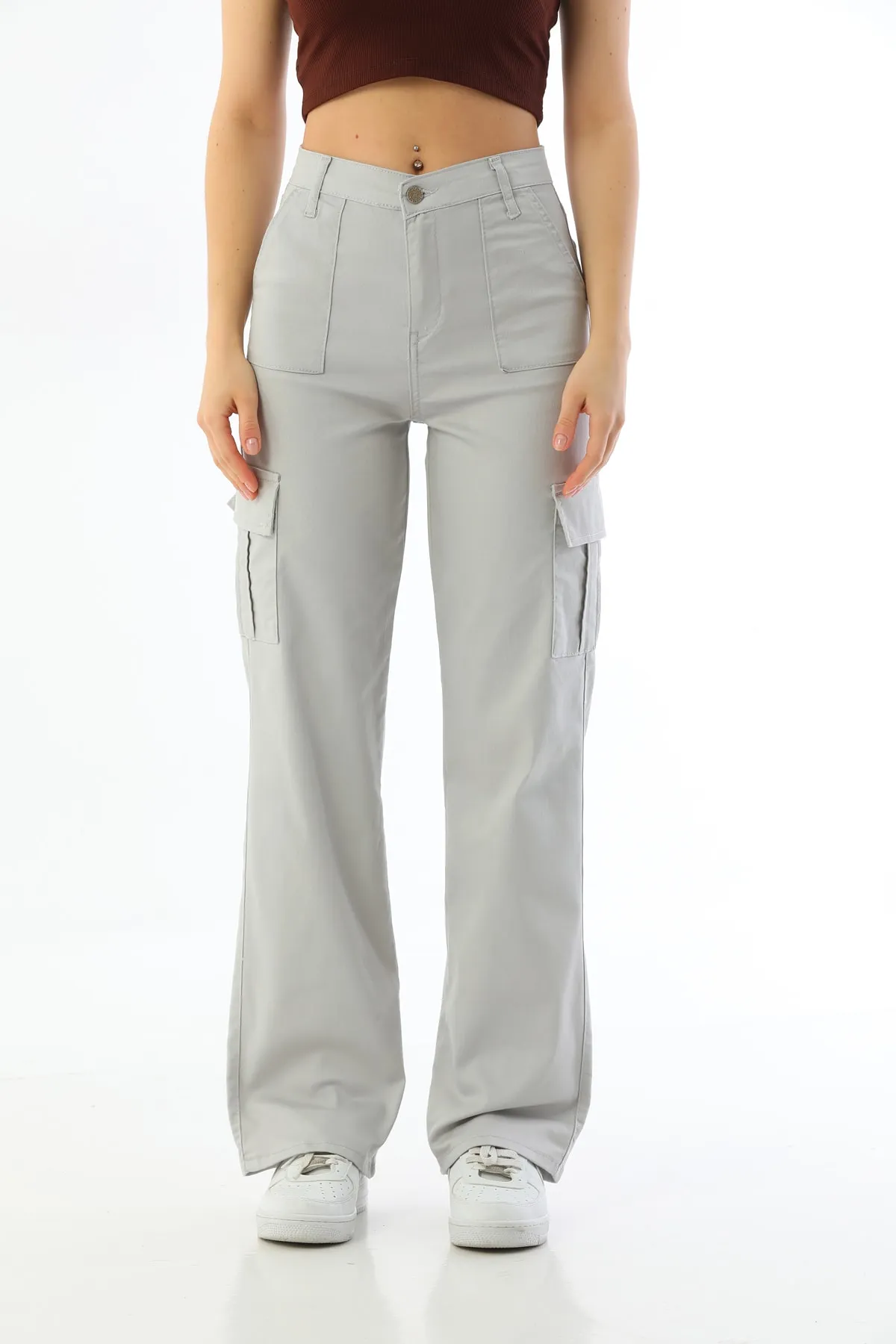 BİKELİFE  Steingraue Cargo-Tasche aus Lycra mit hoher Taille und weitem Bein