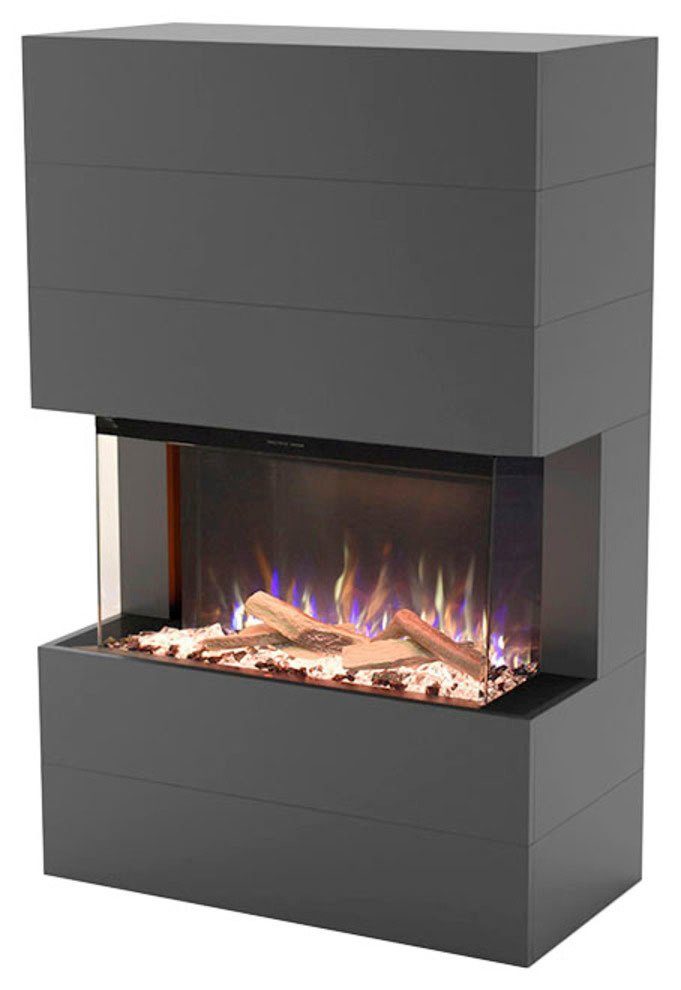 GLOW FIRE Elektrokamin Portia, 3sided E-Motion 3D LED, täuschend echte Flamme mit Heizung, Kristall- und Holz Dekoration