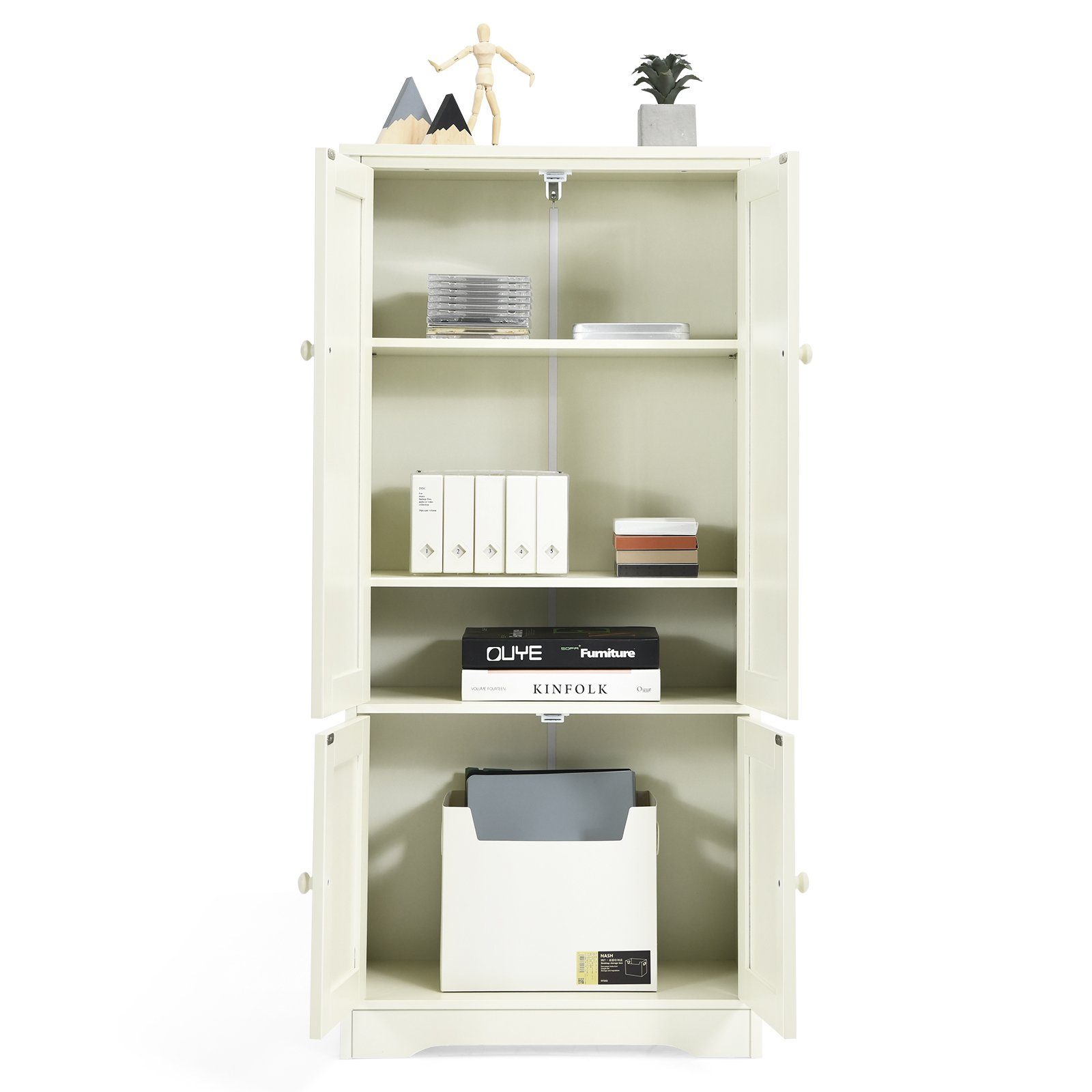 COSTWAY Mehrzweckschrank mit Türen&verstellbarem Regal, Holz, 58,5x31,5x123cm