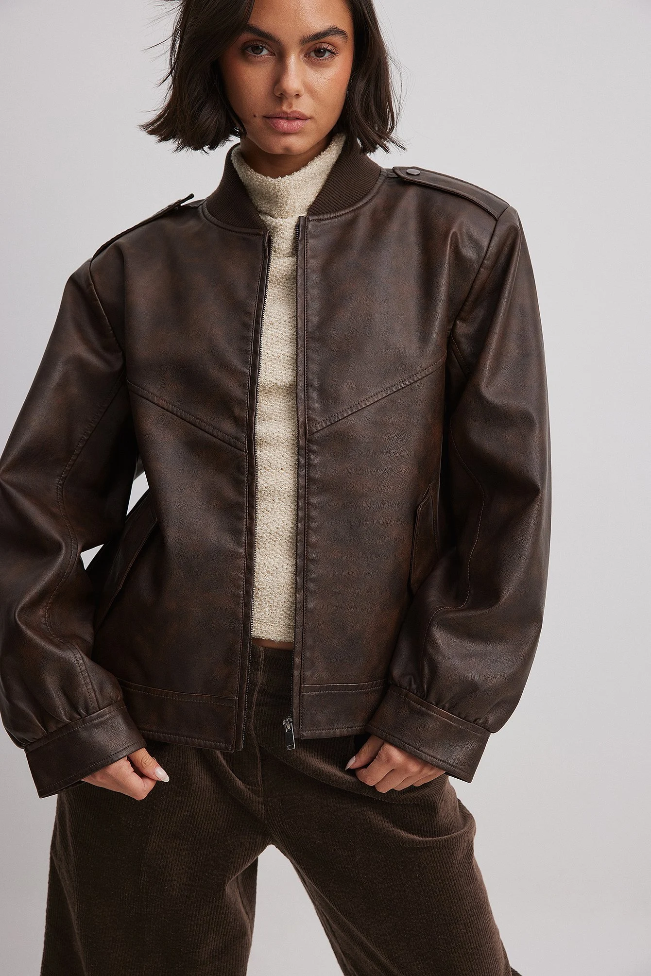 Oversized Pu Bomber Jacket