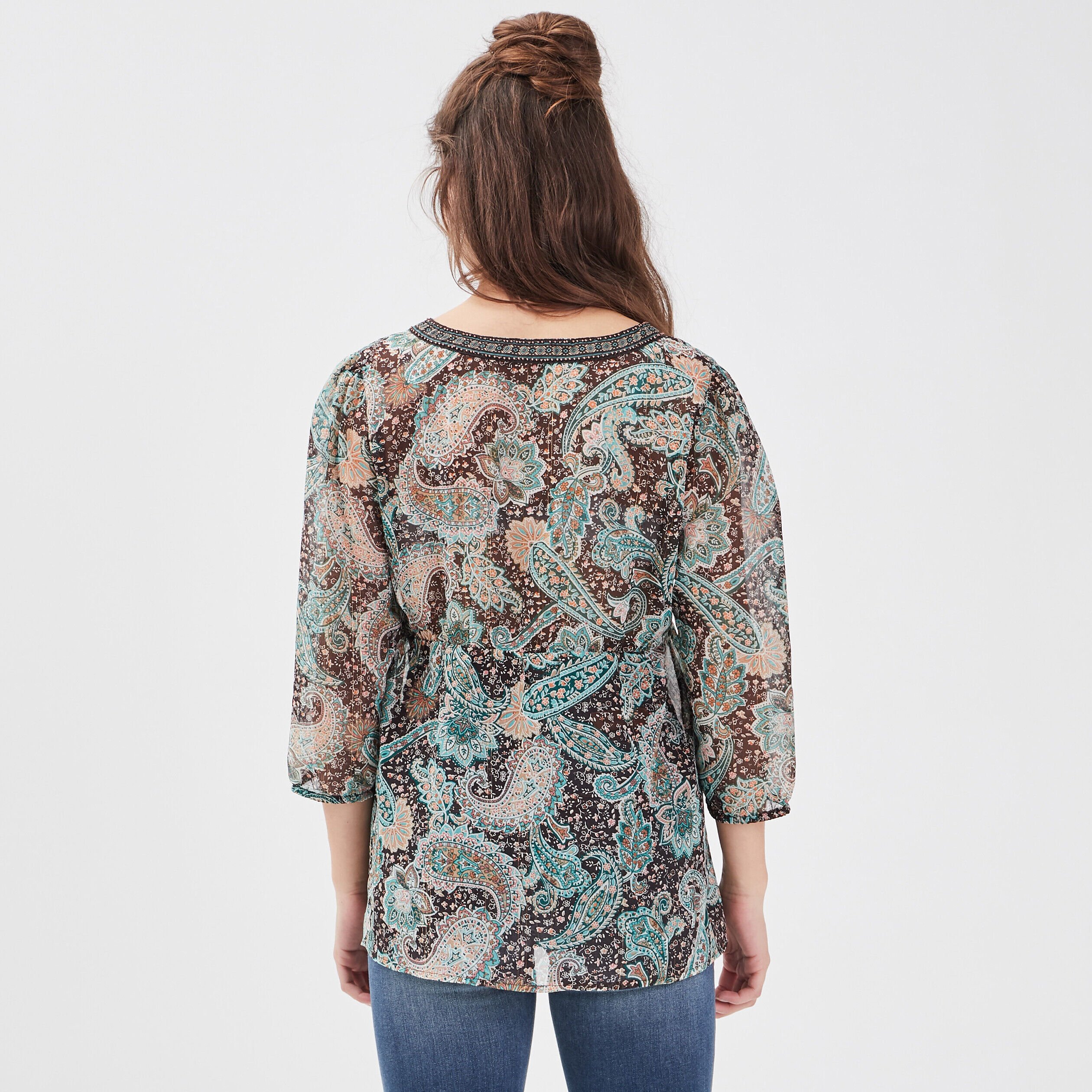 Blouse manches 3/4 marron foncé femme | Cache Cache
