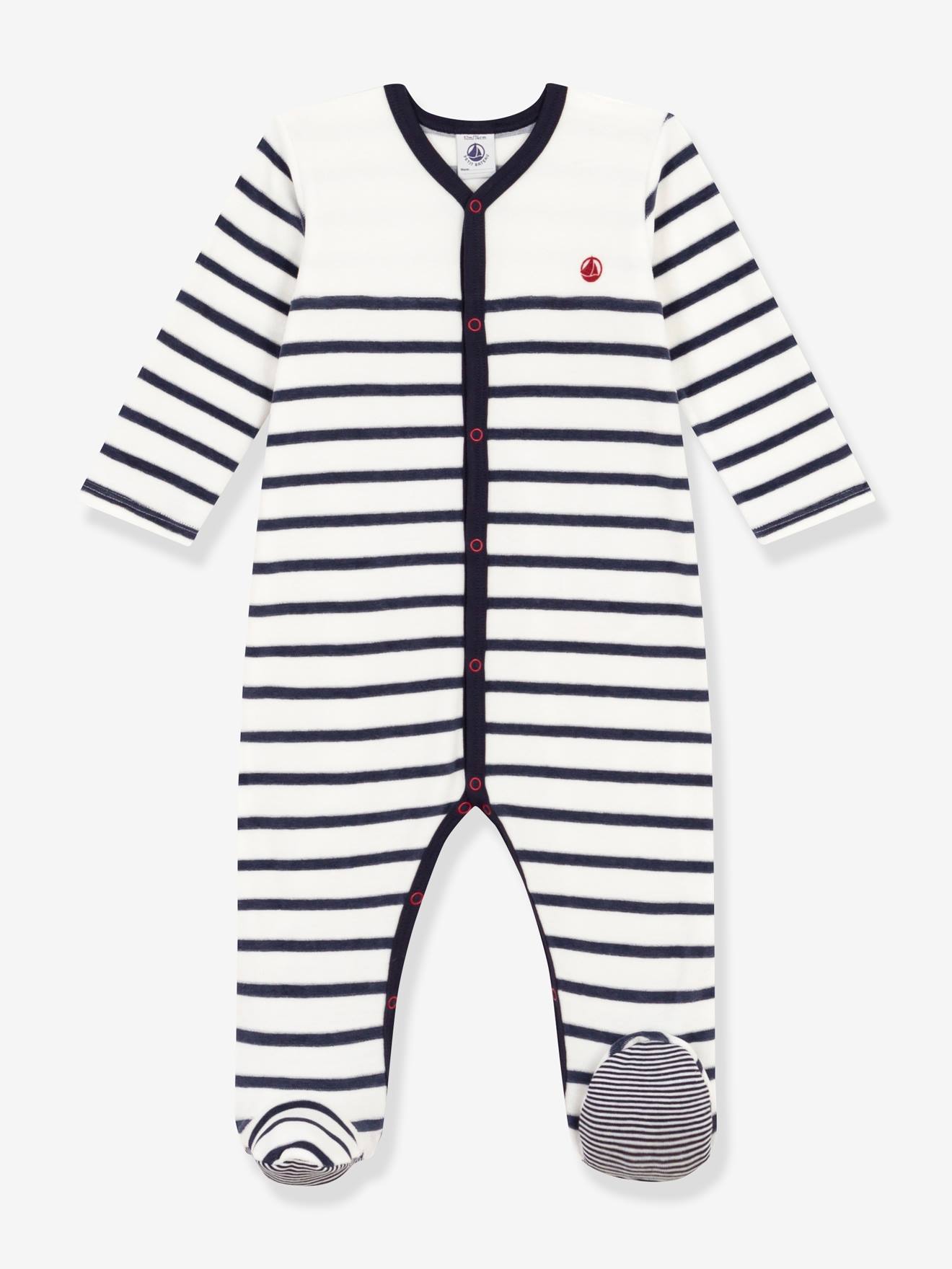 Pyjama bébé rayé en velours PETIT BATEAU blanc imprimé