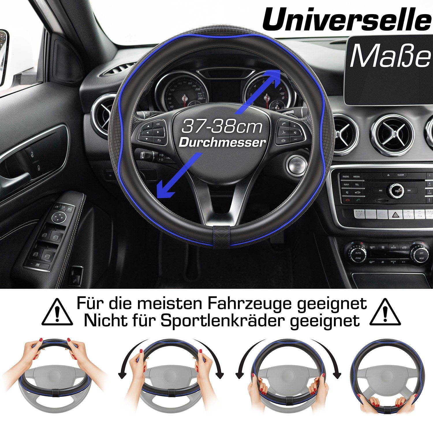Upgrade4cars Lenkradbezug SportsLine, Ø 37,00 - 39,00 cm, Stilvolles Linien-Design mit Perforierten Details für mehr Grip