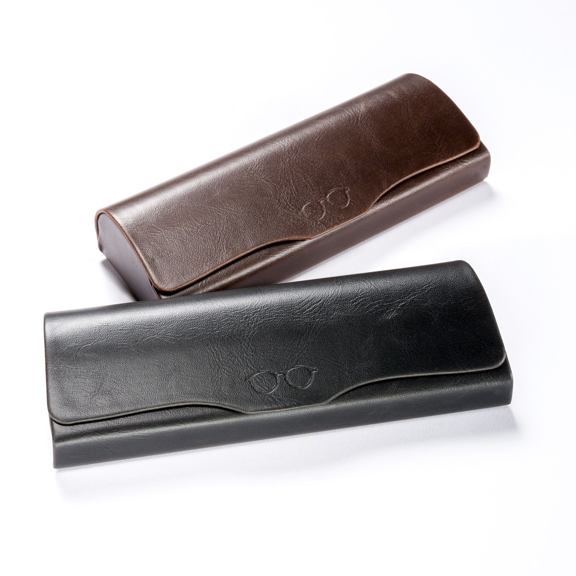FEFI Brillenetui Klassisches Vintage Brillenetui in Leder-Optik mit Brillenprägung, Set aus 1 Etui + hochwertigem Mikrofasertuch