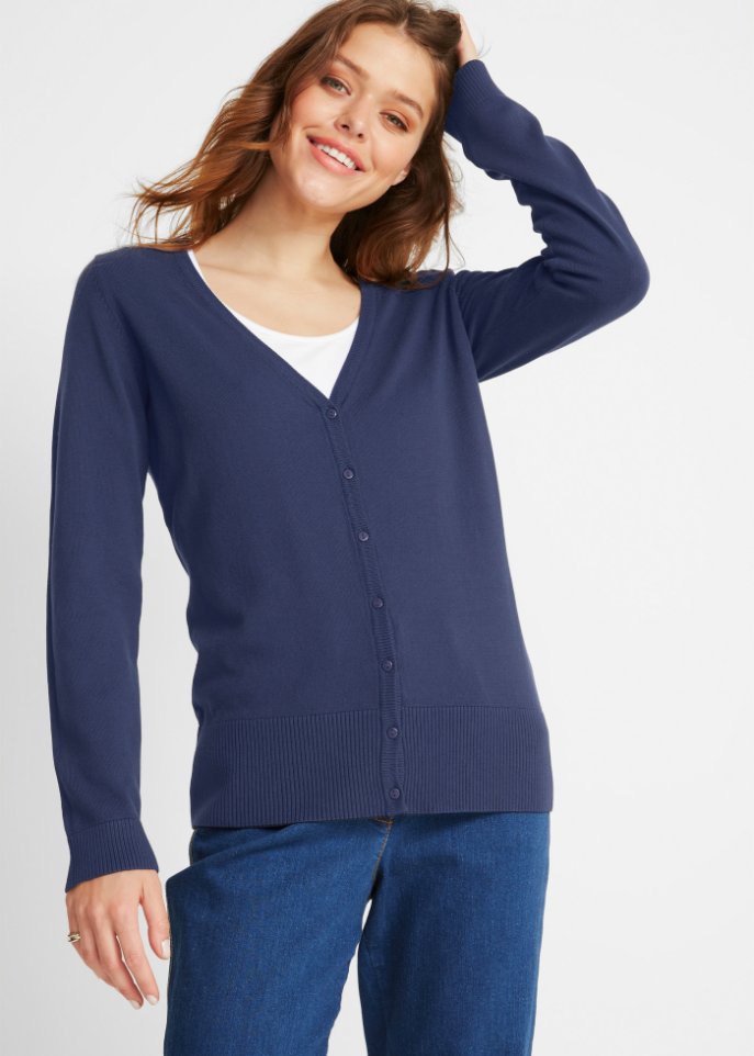 Basic Feinstrickjacke mit Knopfleiste