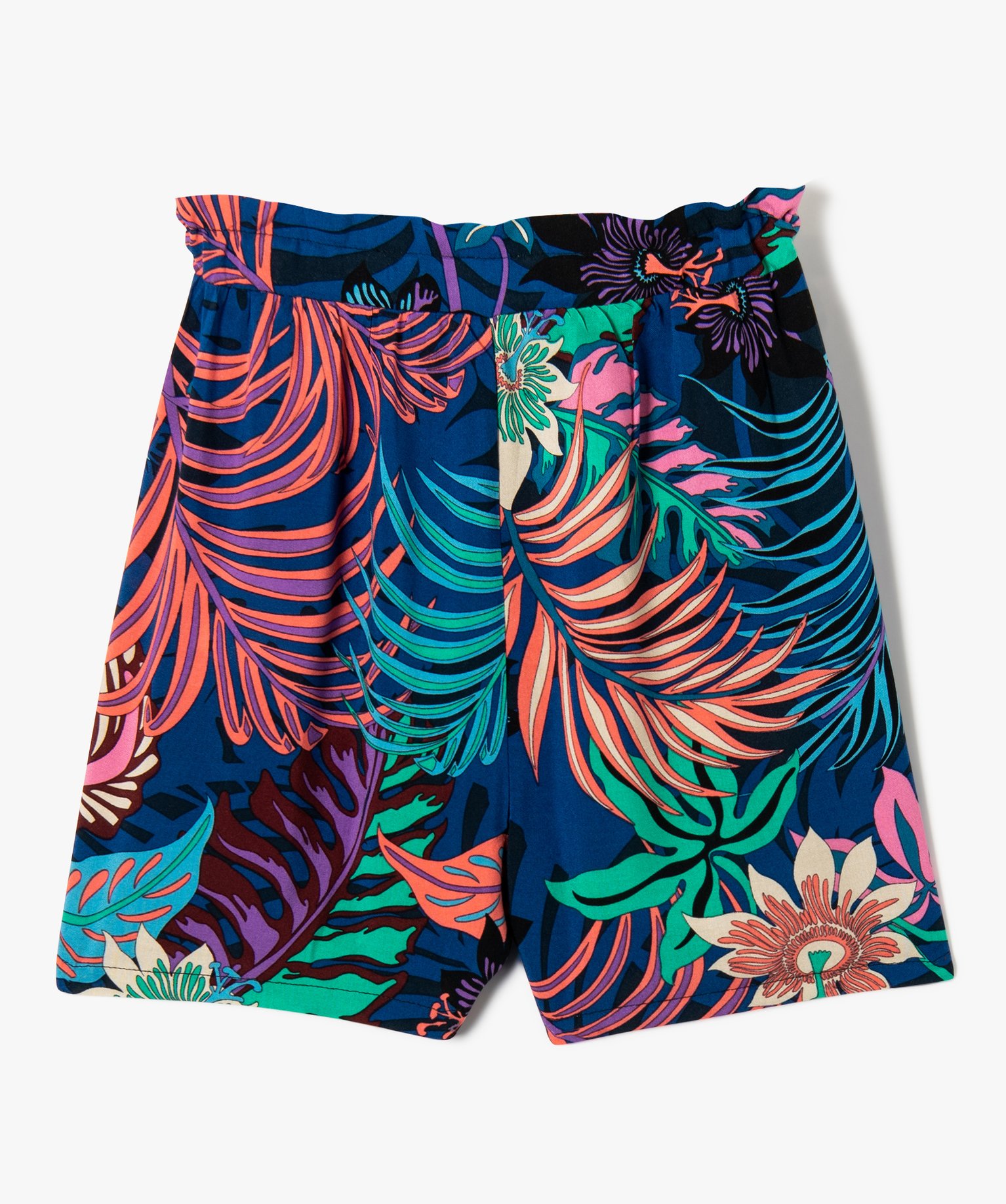 Short ample avec taille élastique imprimé fleuri fille bleu | GEMO
