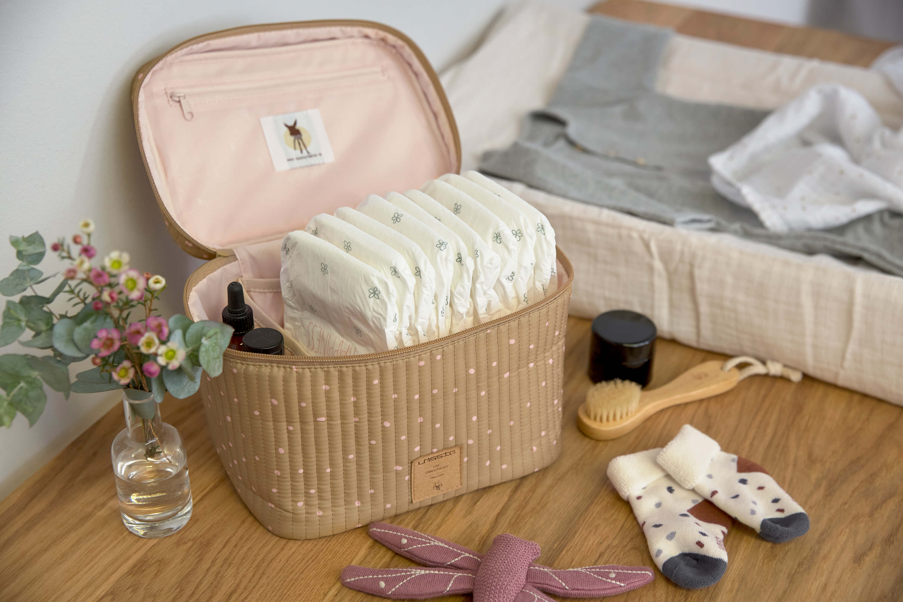 Wickeltisch Organizer - Nursery Caddy To Go, Dots Curry