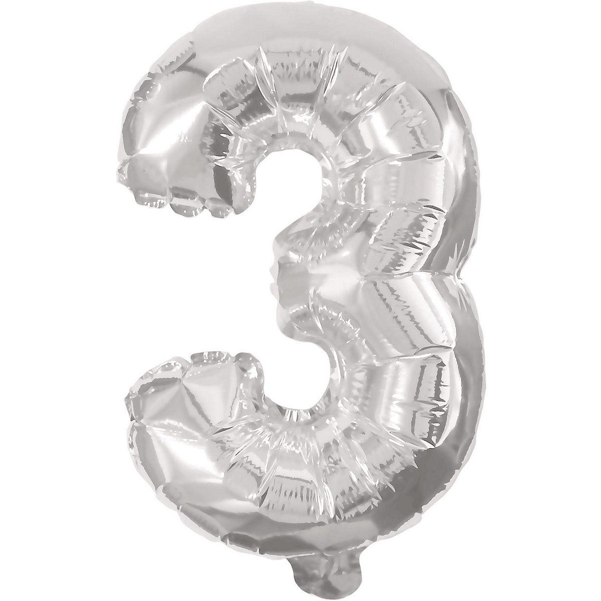 Folienballon Zahl 3 silber, 85 cm, inkl. Pustehalm