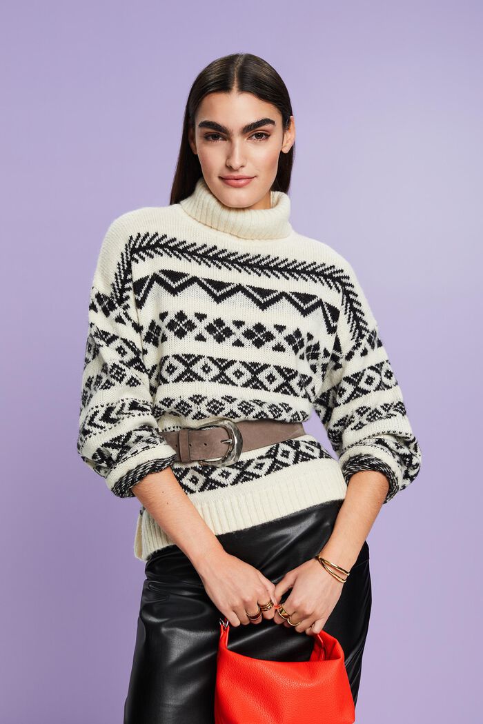 Jacquard-Rollkragenpullover aus Wollmix