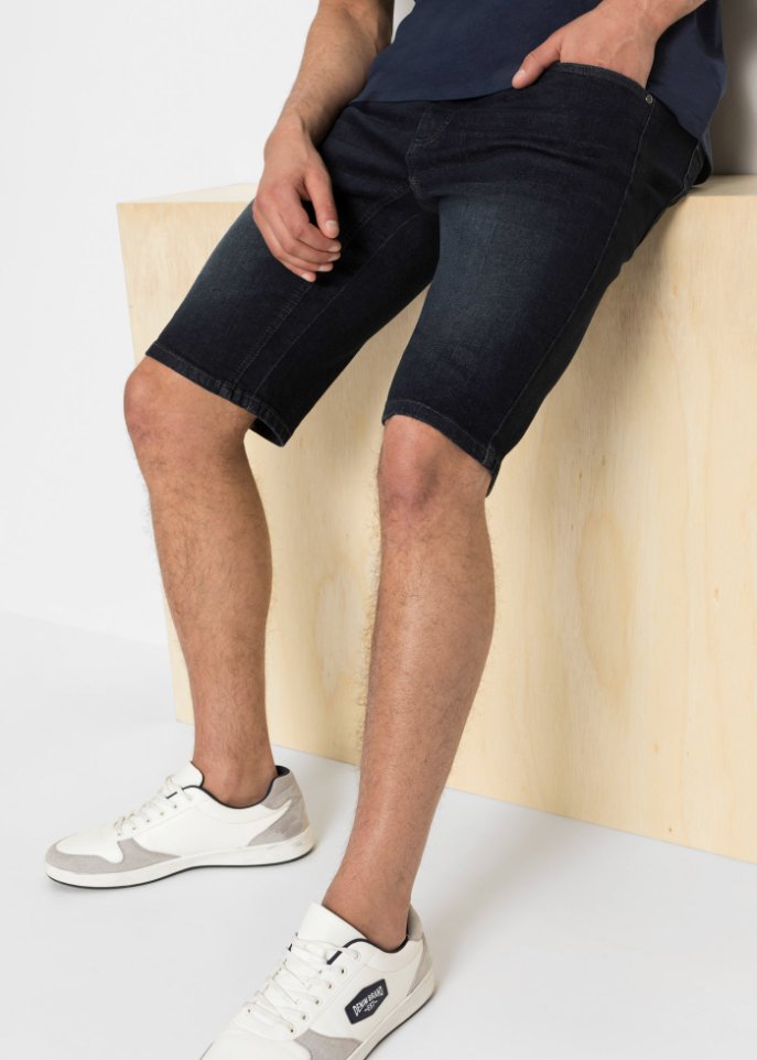 Stretch-Jeans-Bermuda mit verstärktem Schritt, Regular Fit
