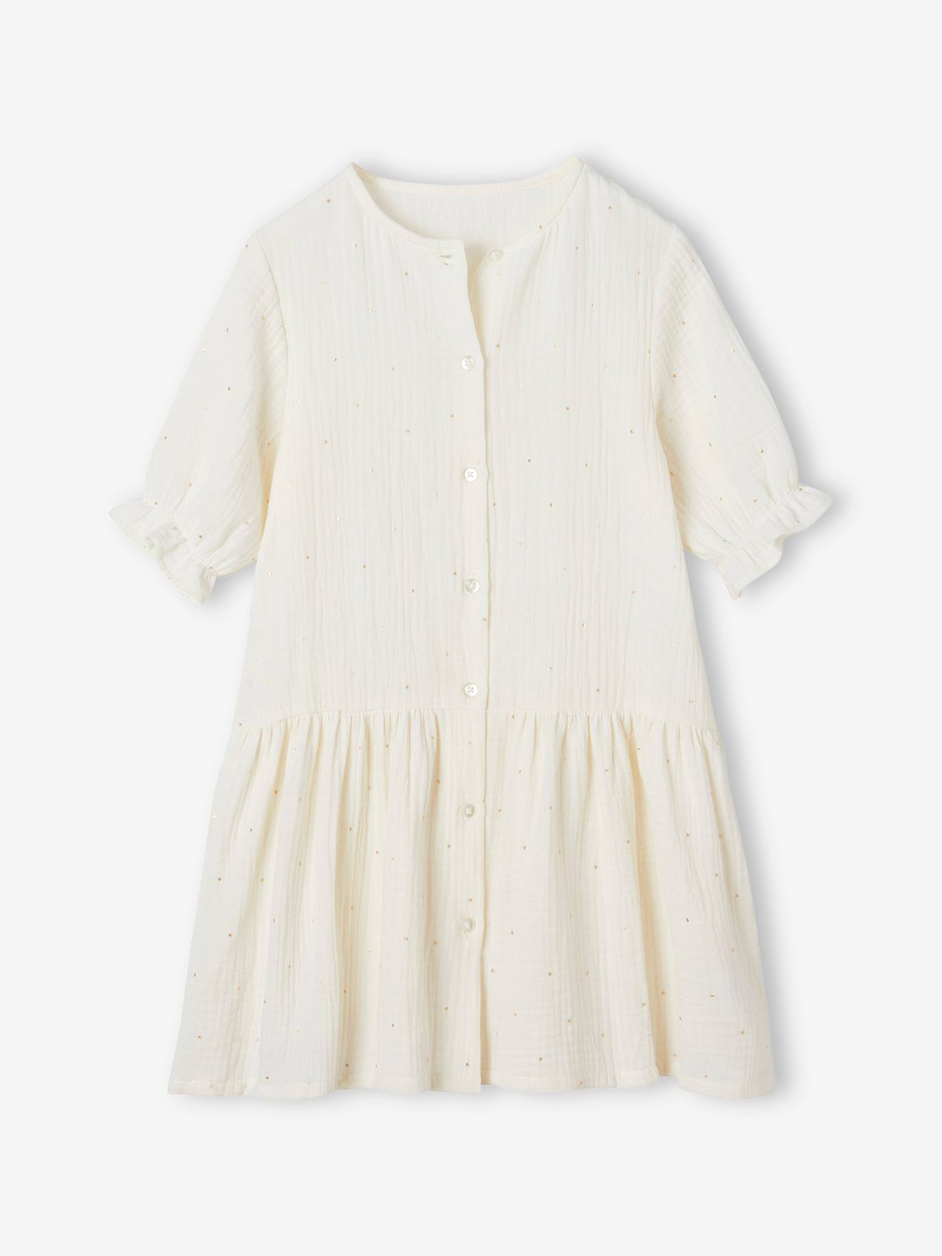 Vertbaudet Mädchen Kleid mit Knopfleiste - rot