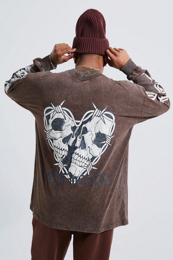 Langärmliges Oversize T-Shirt mit Print