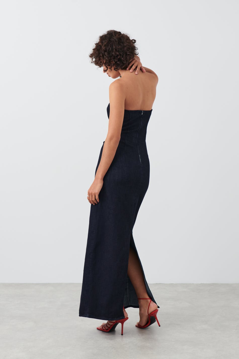 Long tube denim dress