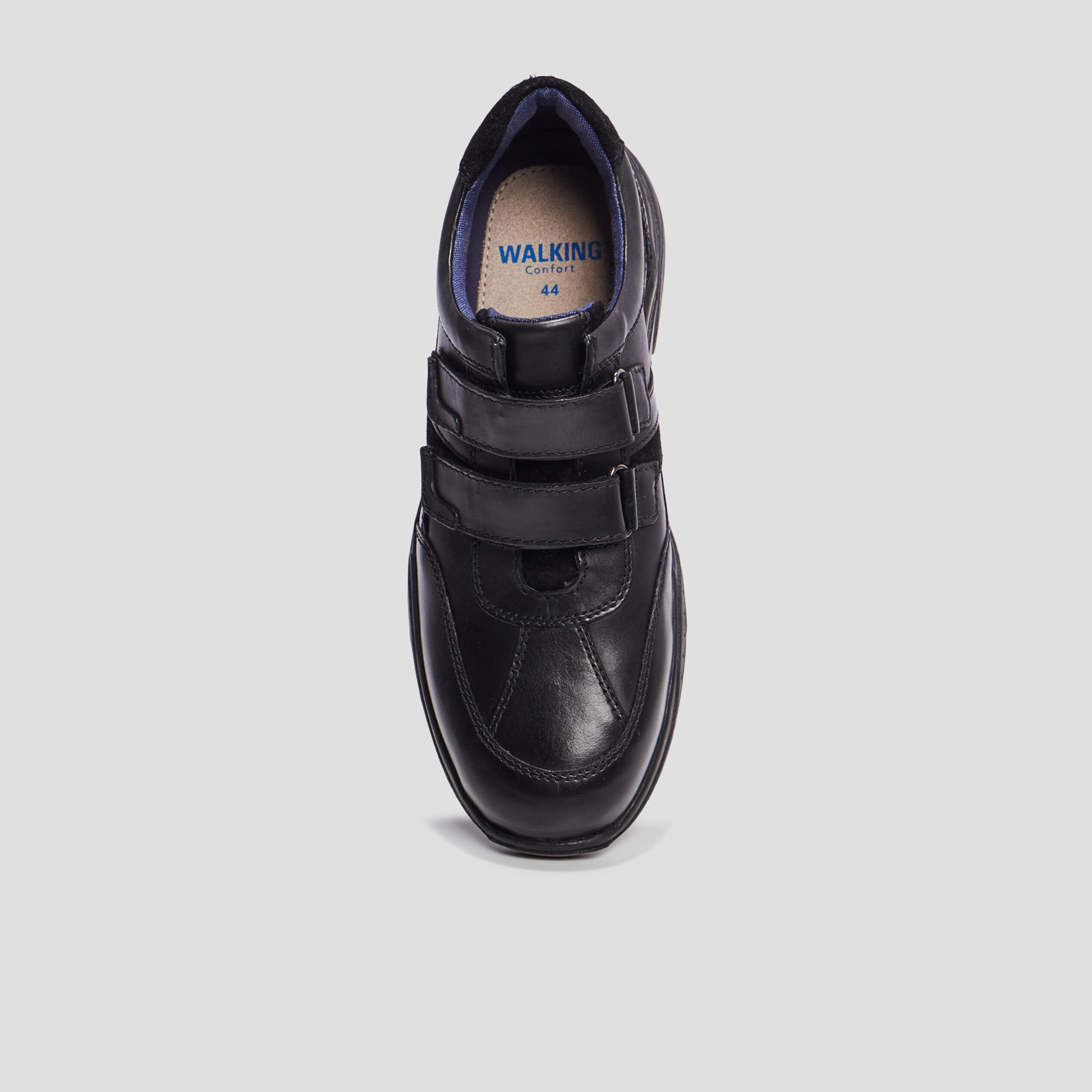 Derbies à scratchs en cuir Walking noir homme | La Halle