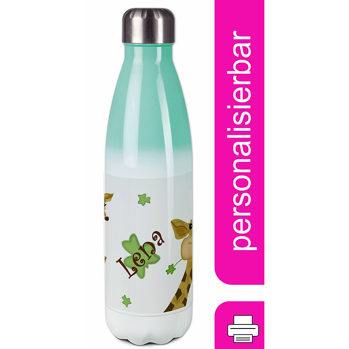 Edelstahl Kinder Thermoflasche / Trinkflasche bunt Giraffe Spülmaschinenfest, Auslaufsicher, Bruchfest, Doppelwandig, Für Heißgetränke geeignet, Mit Deckel, Isoliert
