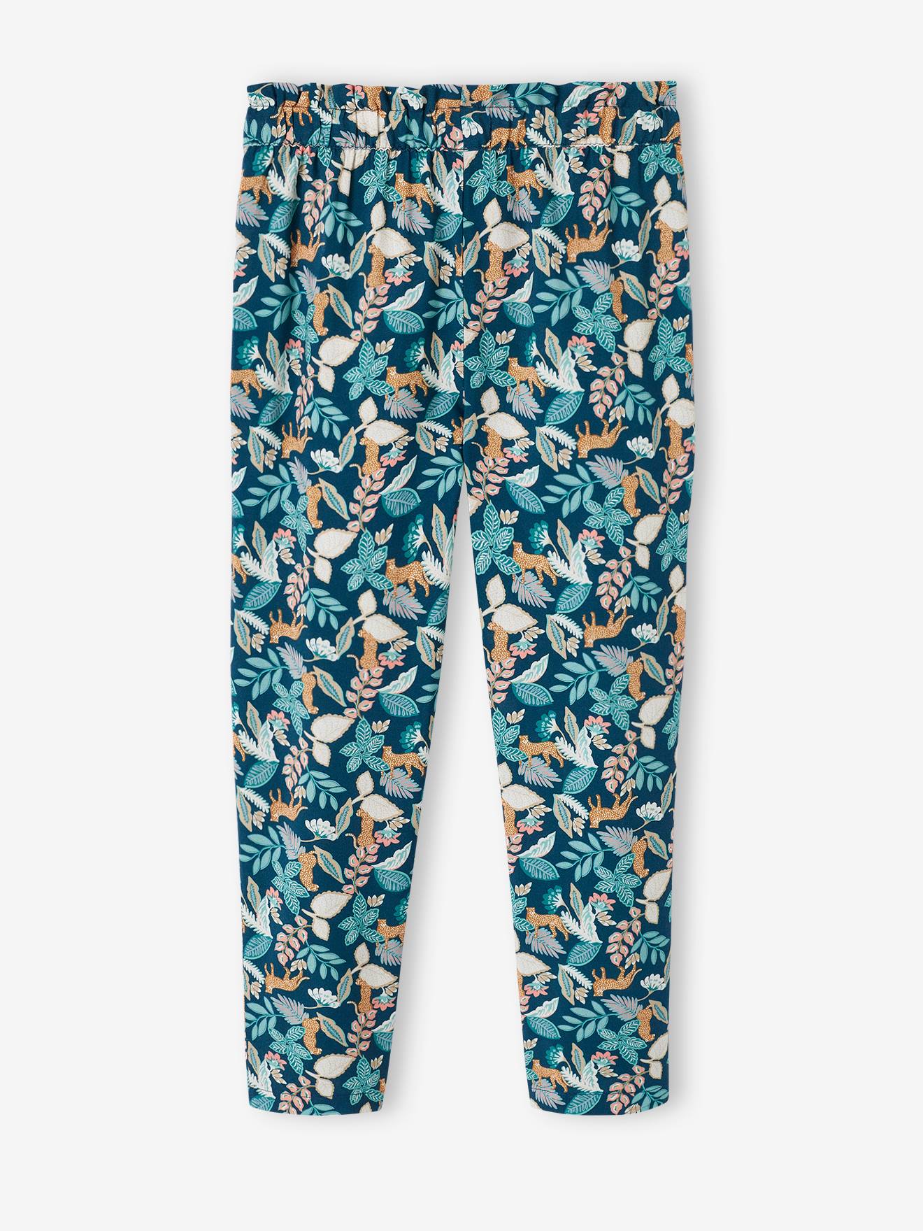 Vertbaudet Mädchen 3/4-Hose aus fließendem Stoff, Blumenprint Oeko-Tex - grün bedruckt