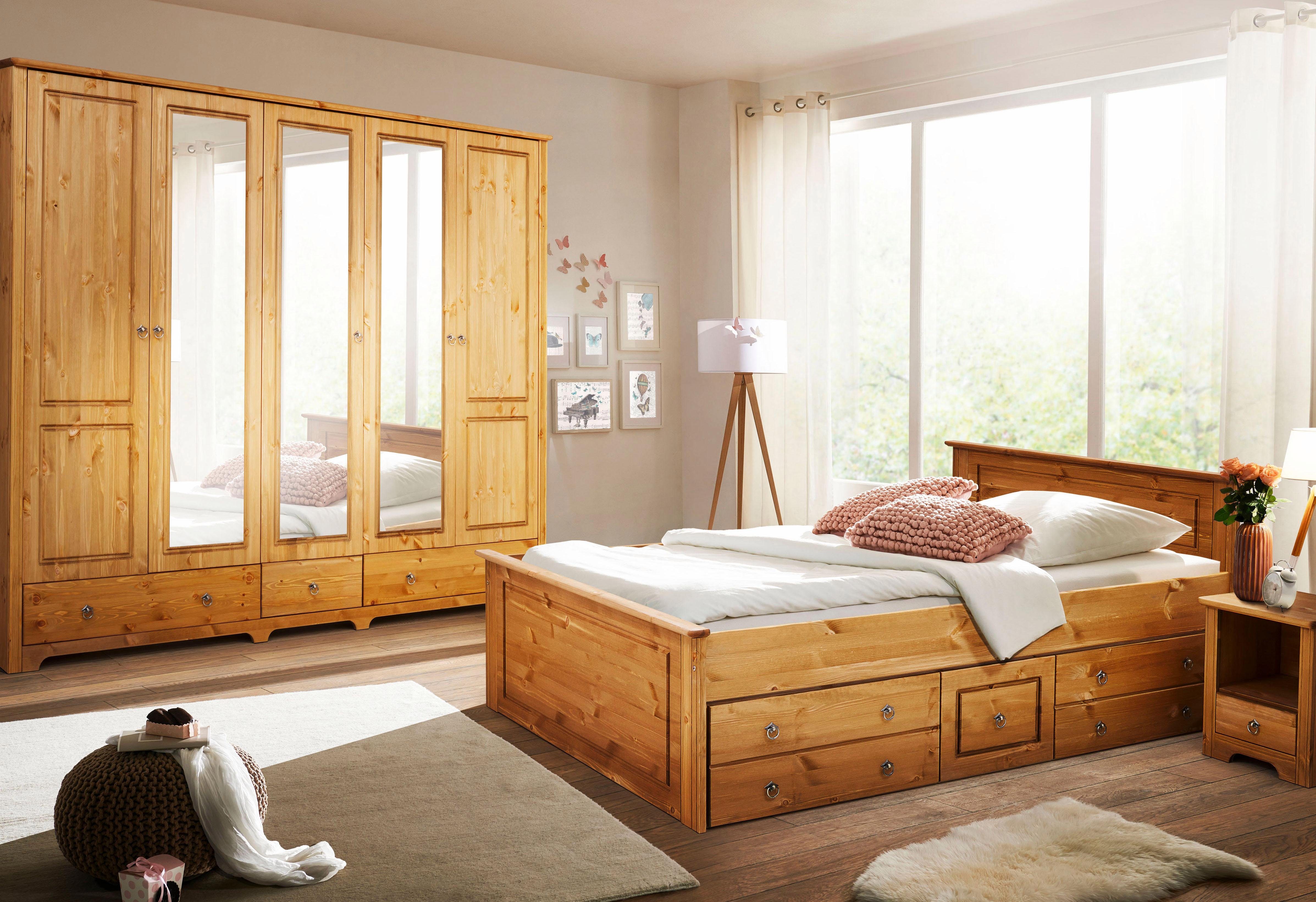 Home affaire Schlafzimmer-Set Hugo, (Set, 4-St), Bett 180 cm, 5-trg Kleiderschrank und 2 Nachttische