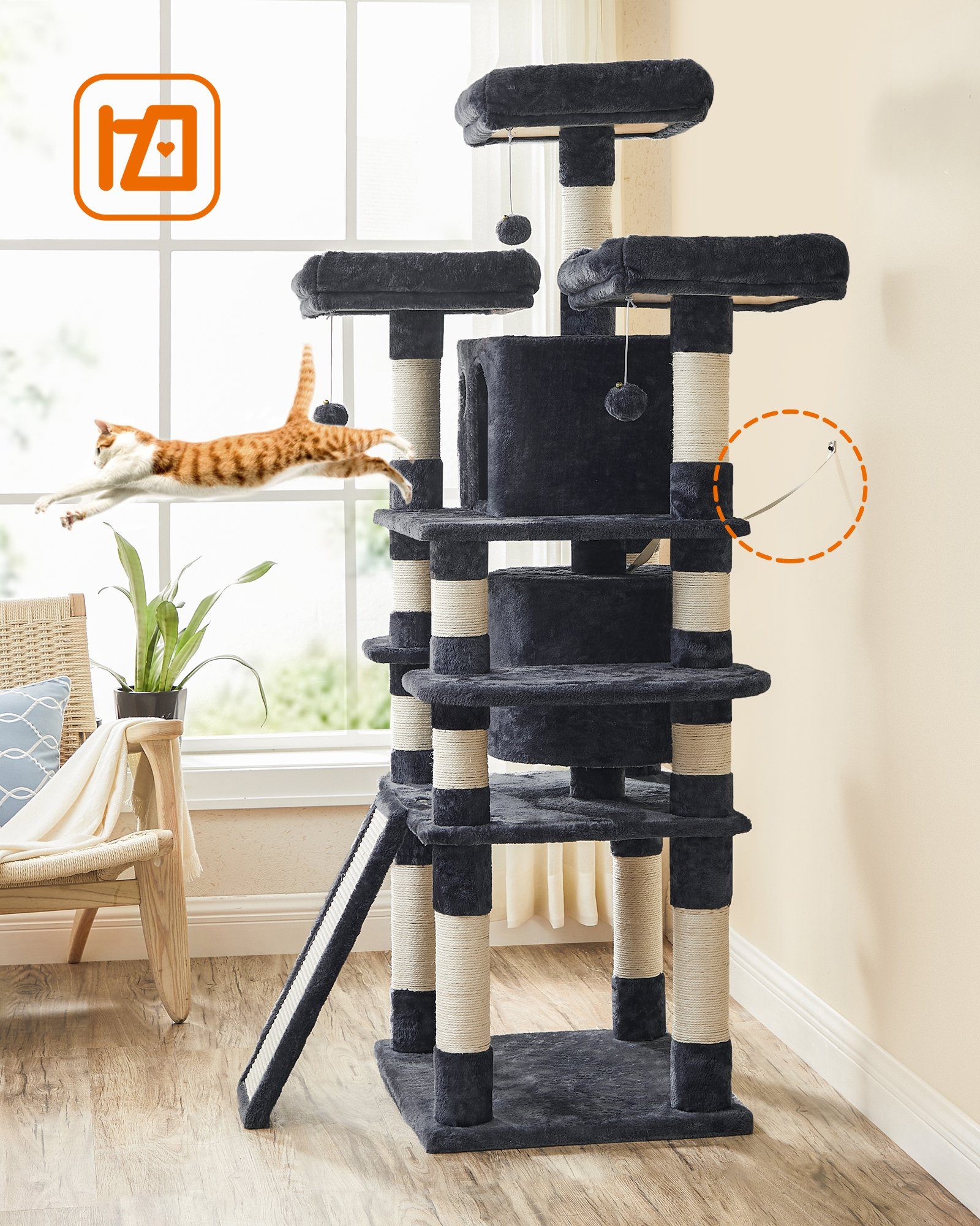 FEANDREA Kratzbaum, Katzenbaum,172cm, groß,3 flauschigen Aussichtsplattform