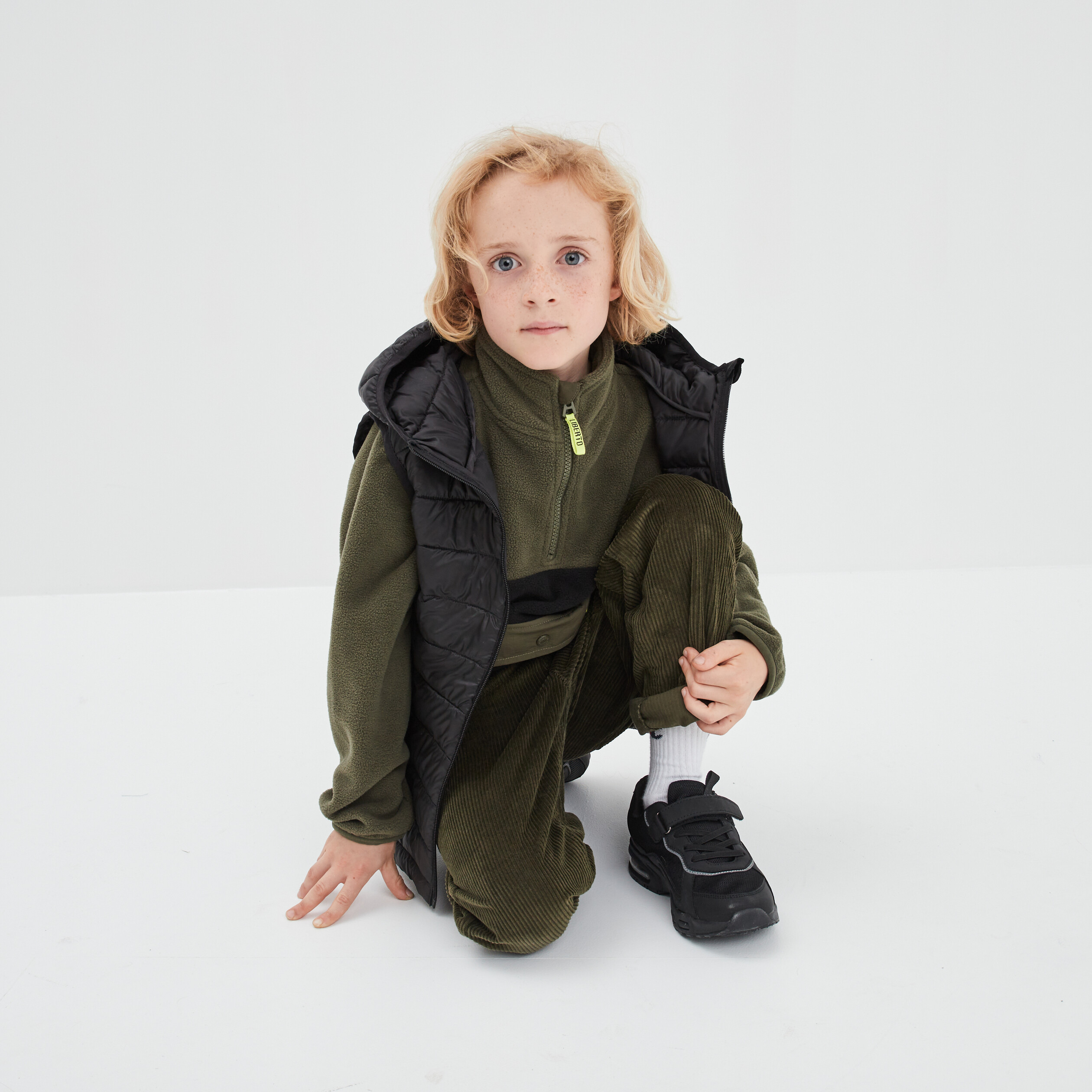 Sweat col camionneur Liberto vert kaki garçon | La Halle