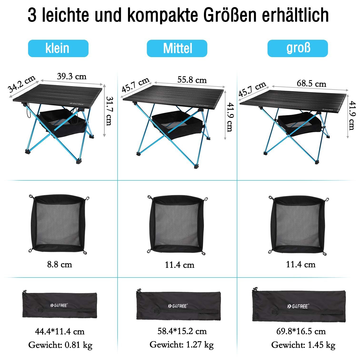 G4Free Klapptisch (1-St), Aluminium Klapp Multifunktionstisch Campingtisch