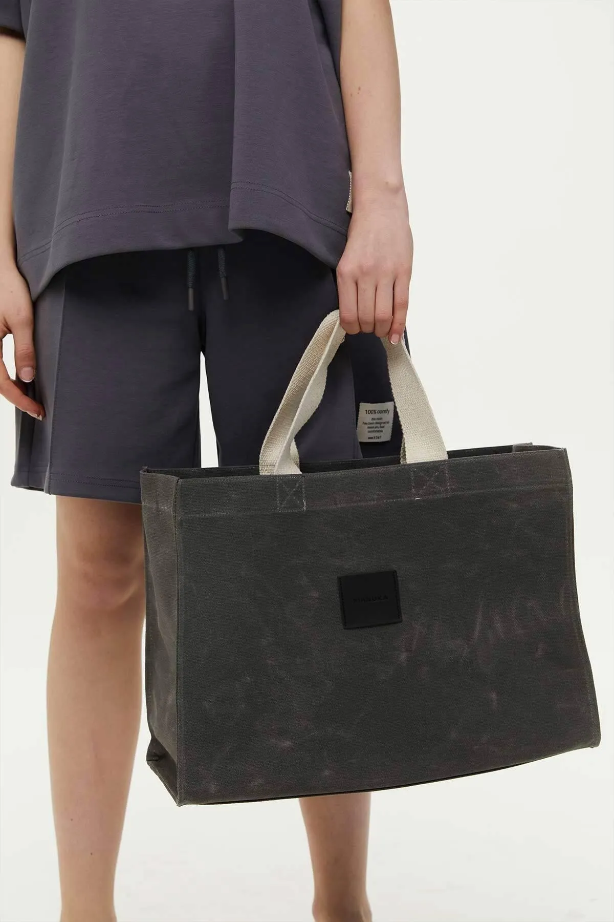 Manuka  Große Canvas-Tasche mit Wascheffekt, Anthrazit