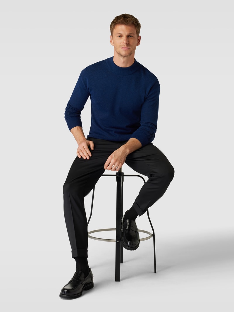 Strickpullover in melierter Optik in marineblau